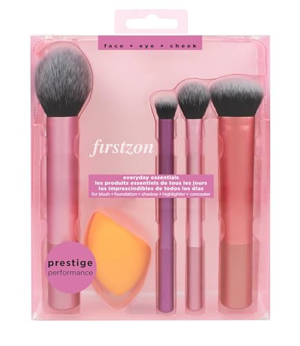 FIRSTZON 5-Piece Makeup Brush Set - Blush, Crease, Face & Sponge for Flawless Beauty