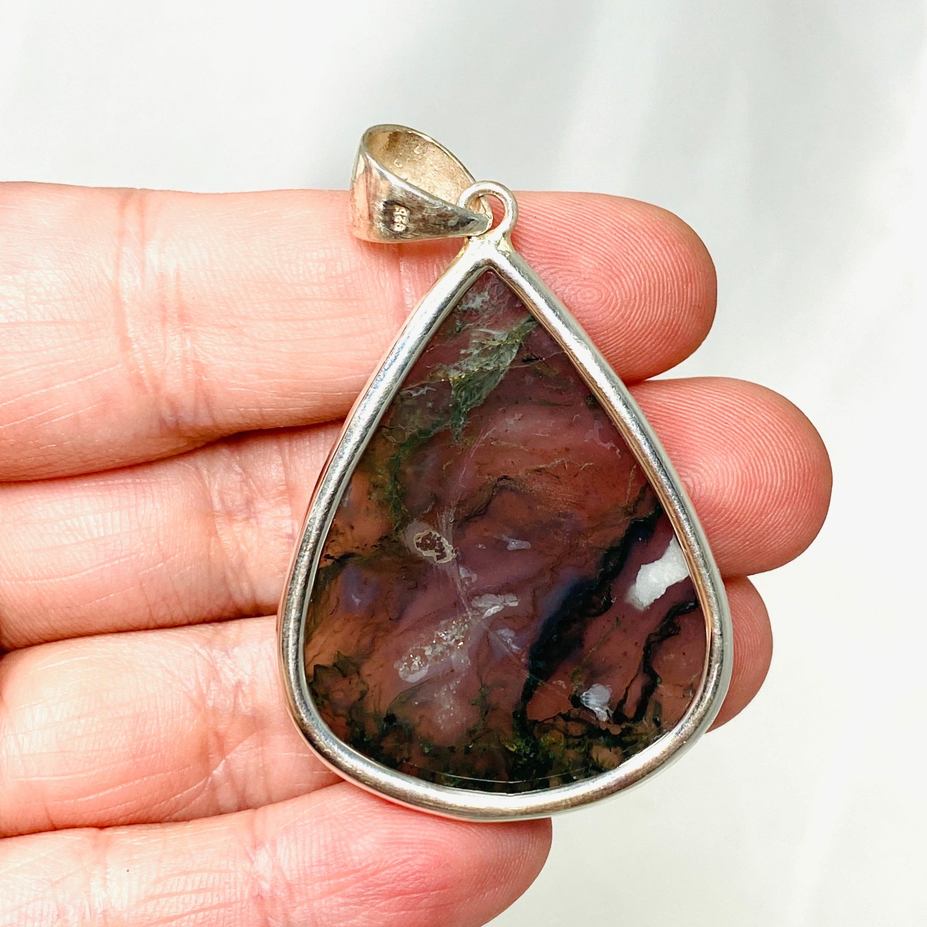 Natural Moss Agate Teardrop Pendant Necklace - KPGJ3624 | Healing Crystal Jewelry for Women, Boho Chic Accessory | Perfect for Meditation, Yoga & Spiritual Gifts
