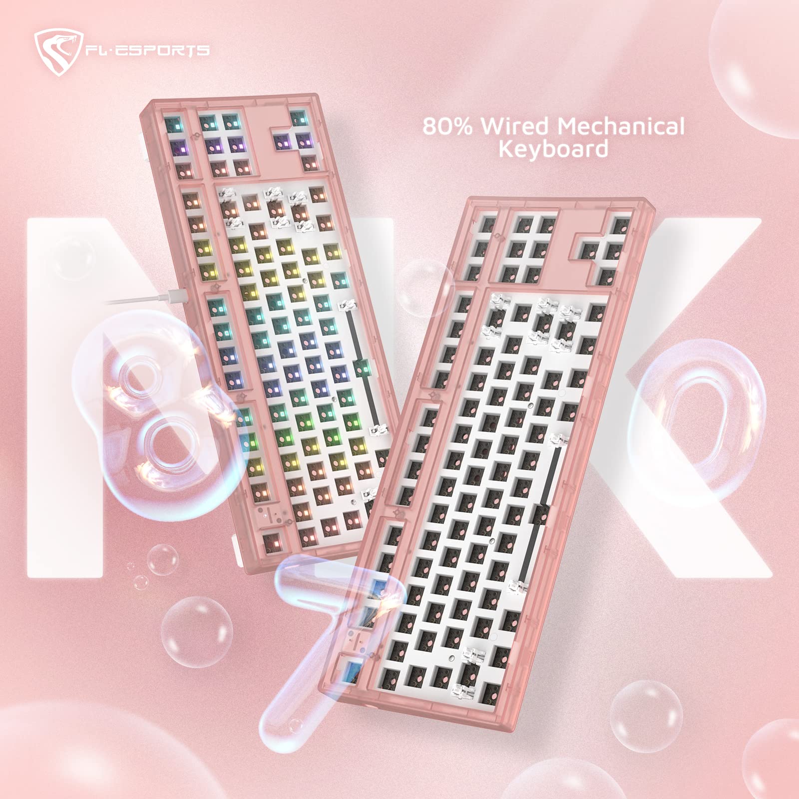 MK870 87-Key RGB Mechanical Keyboard - Hot-Swap, DIY Gaming Keyboard for PC & Mac (Frosted Pink)