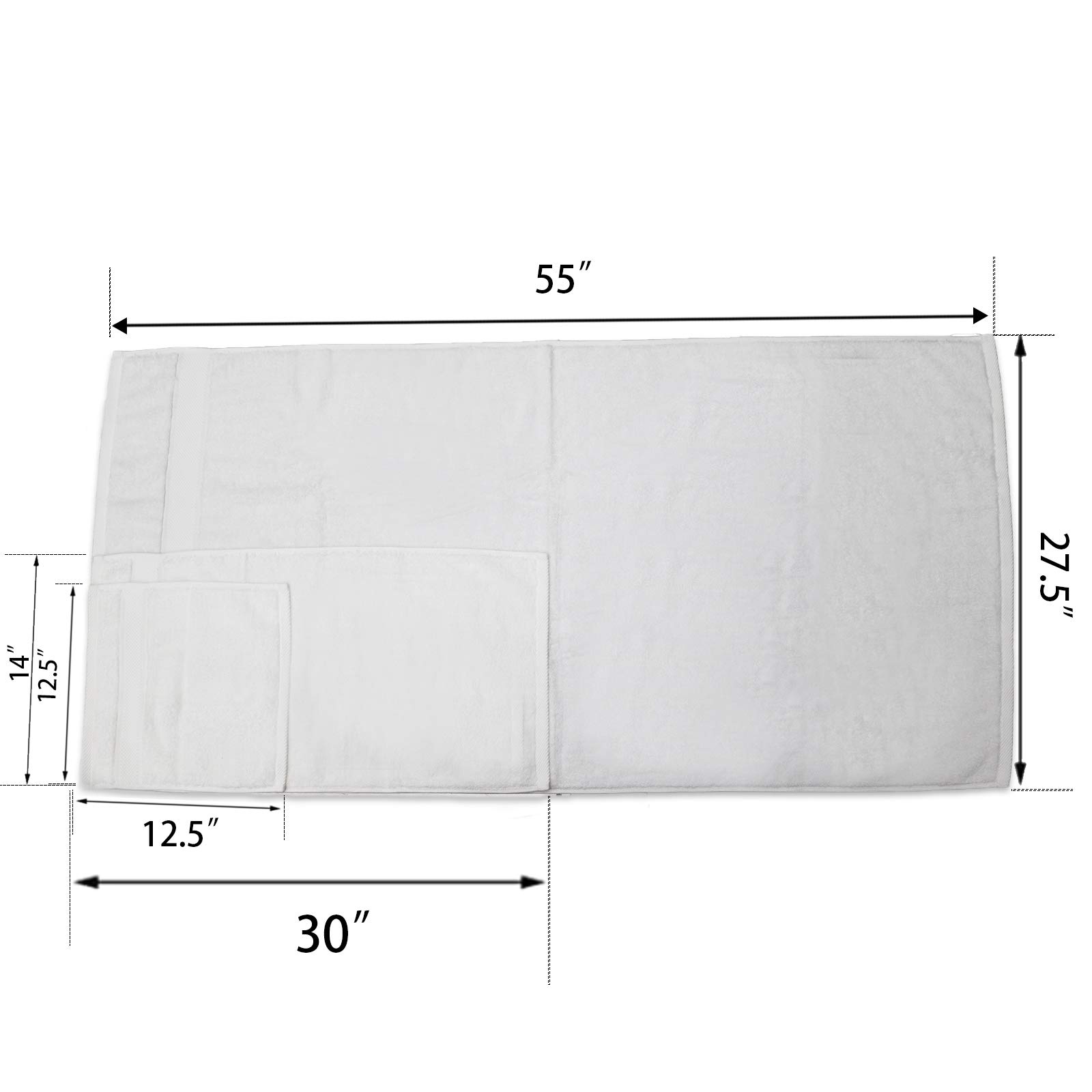 Premium 100% Cotton Bath Towel Set - 6 Piece Luxury Hotel Quality (2 Bath Towels, 2 Hand Towels, 2 Washcloths) - 600GSM Ultra Soft & Highly Absorbent - No Shedding - White - Perfect for Spa, Bathroom & Guest Use
