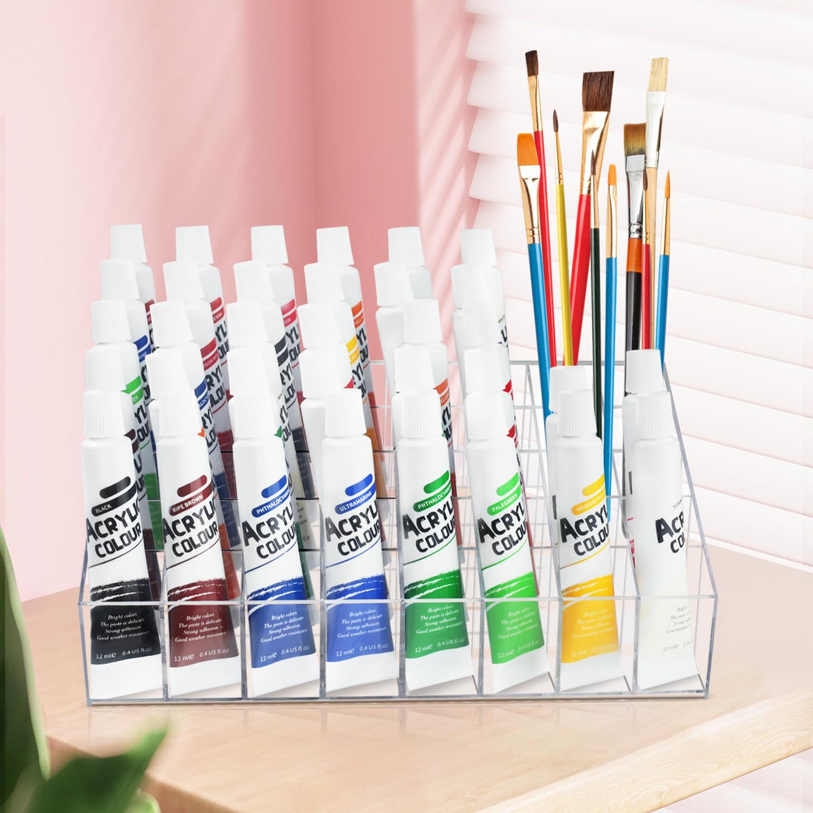 Vowcarol 40-Slot Acrylic Paint Tube Organizer - Clear Watercolor Paint Tube Holder for Artists & Crafters - Perfect for Art Studios, Painting Classes & DIY Projects