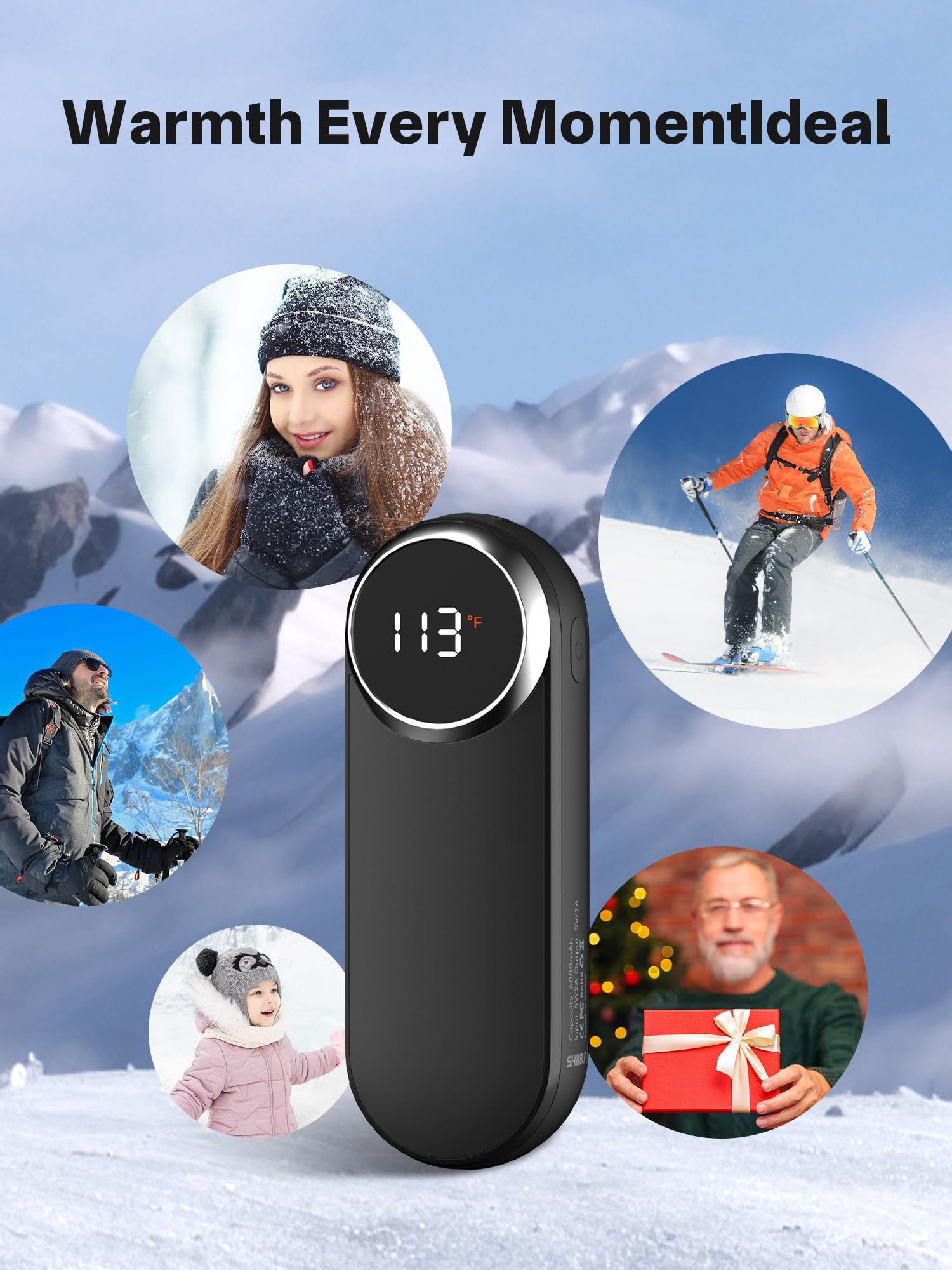 Rechargeable Hand Warmers 12000mAh - 2 Pack Electric Pocket Warmers with LED Light | Up to 20 Hours Double-Sided Heating | Perfect for Hunting, Camping, Skiing & Winter Outdoor Activities | Great Stocking Stuffer Gift