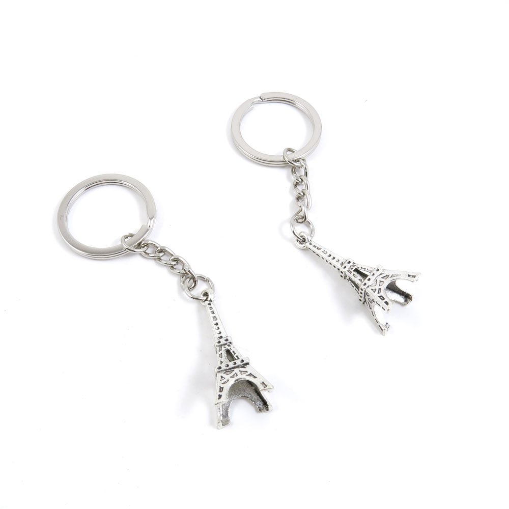 Antique Silver Tone Paris Eiffel Tower Keychain - Bulk Wholesale Key Ring Tags for Car Keys, House Keys & Gift Giving - Perfect for Travel Enthusiasts, Souvenir Collectors and Key Organization