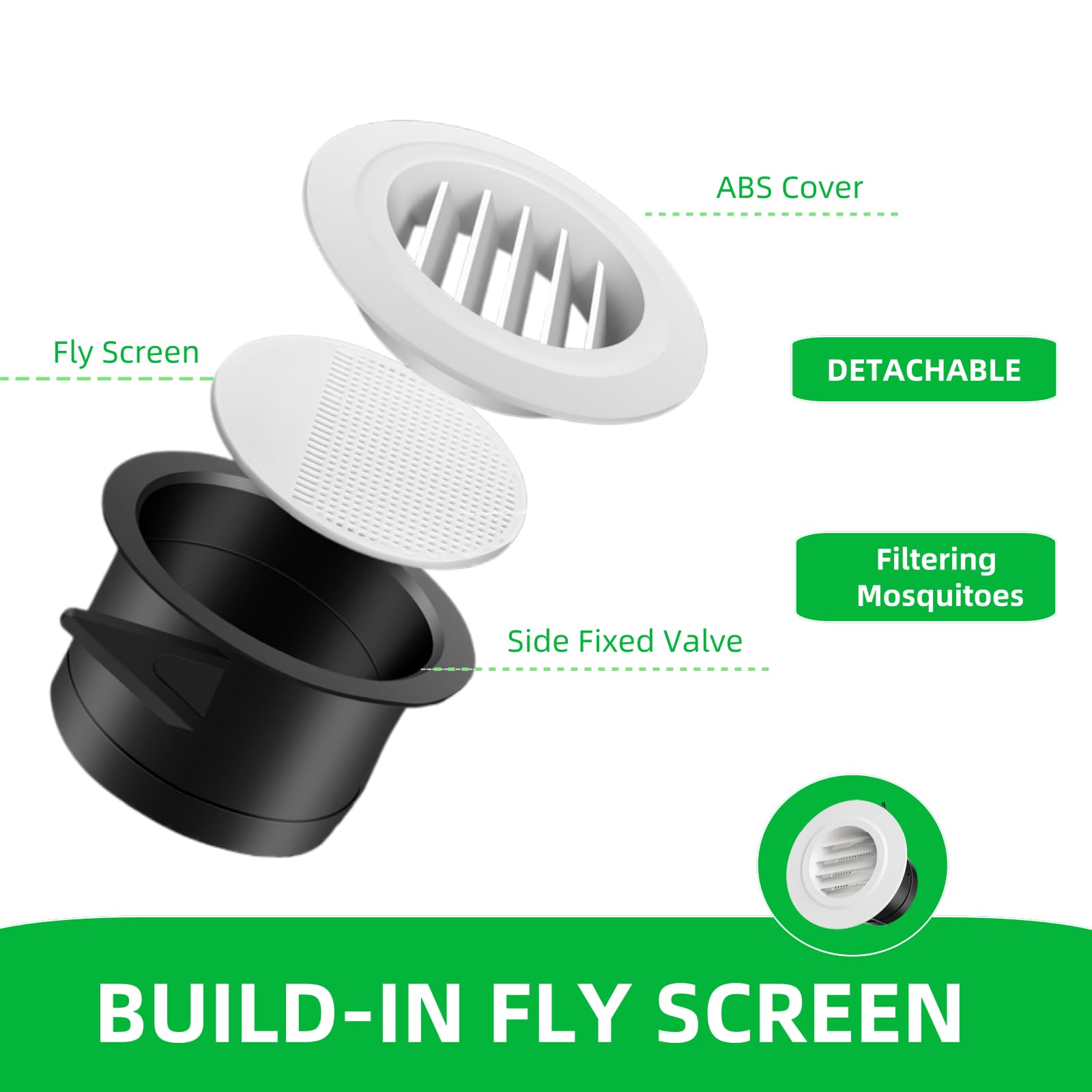 4 Inch Adjustable Round Soffit Vents with Fly Screen - 2 Pack ABS Ceiling Diffuser for Bathroom, Living Room & Office Ventilation - Perfect for Home Exhaust & Air Circulation Systems