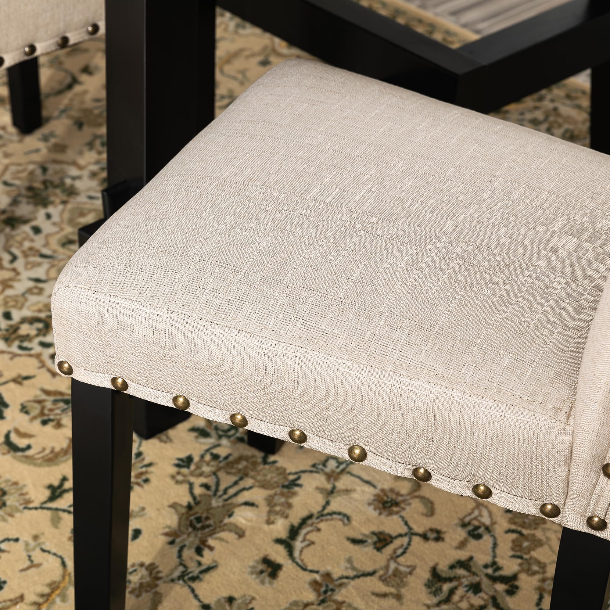 Glitzhome 4-Piece Fabric Dining Chairs with Rubberwood Legs - Modern Upholstered Kitchen Side Chairs in Beige | Perfect for Dining Room, Breakfast Nook & Small Space Decor