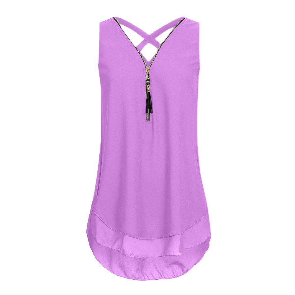 Women's Loose Sleeveless Cross Back Tank Top with V-Neck & Layered Hem - Casual Summer Tops for Beach, Gym, and Everyday Wear