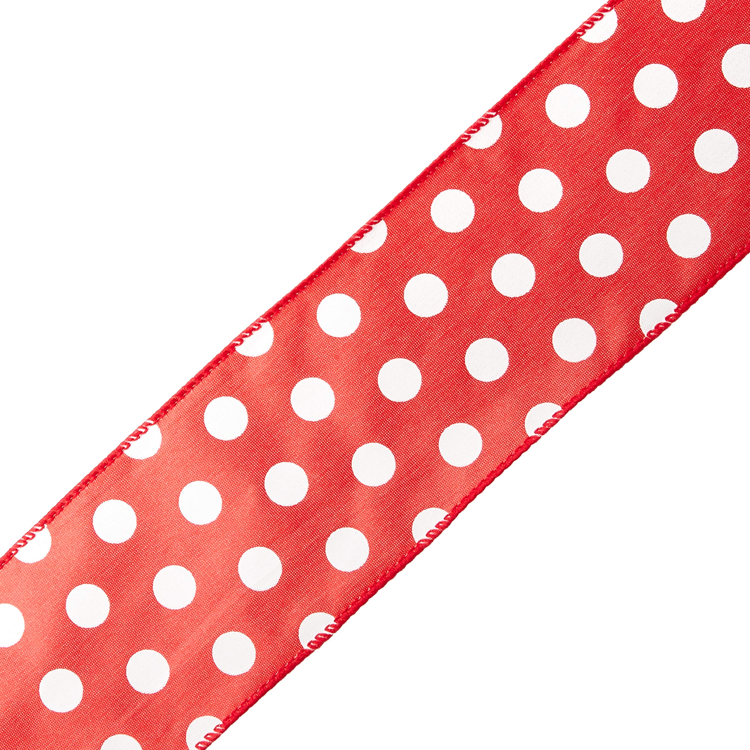 Morex 2-1/2 Inch x 50 Yard Wired Holiday Dots Polyester Ribbon - Red and White Christmas Decoration for Gift Wrapping, Tree Trimming & Party Decor