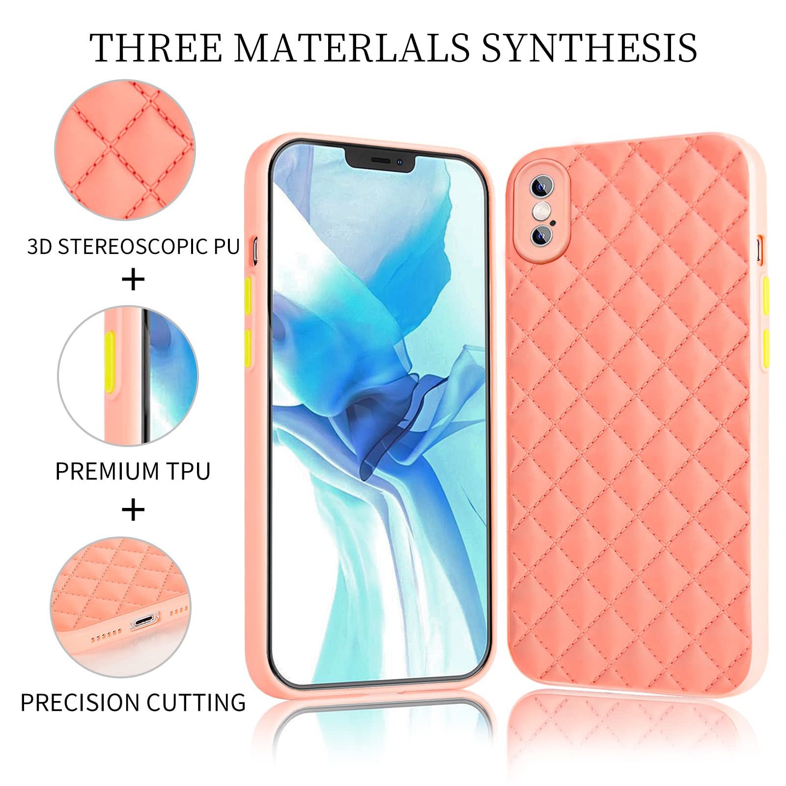 Premium iPhone Xs Max Case with Screen Protector - Slim PU Leather 3D Diamond Grid Protective Cover for Women (6.5 Inch, Rose Gold) | Shockproof Drop Protection for Daily Use, Work & Travel