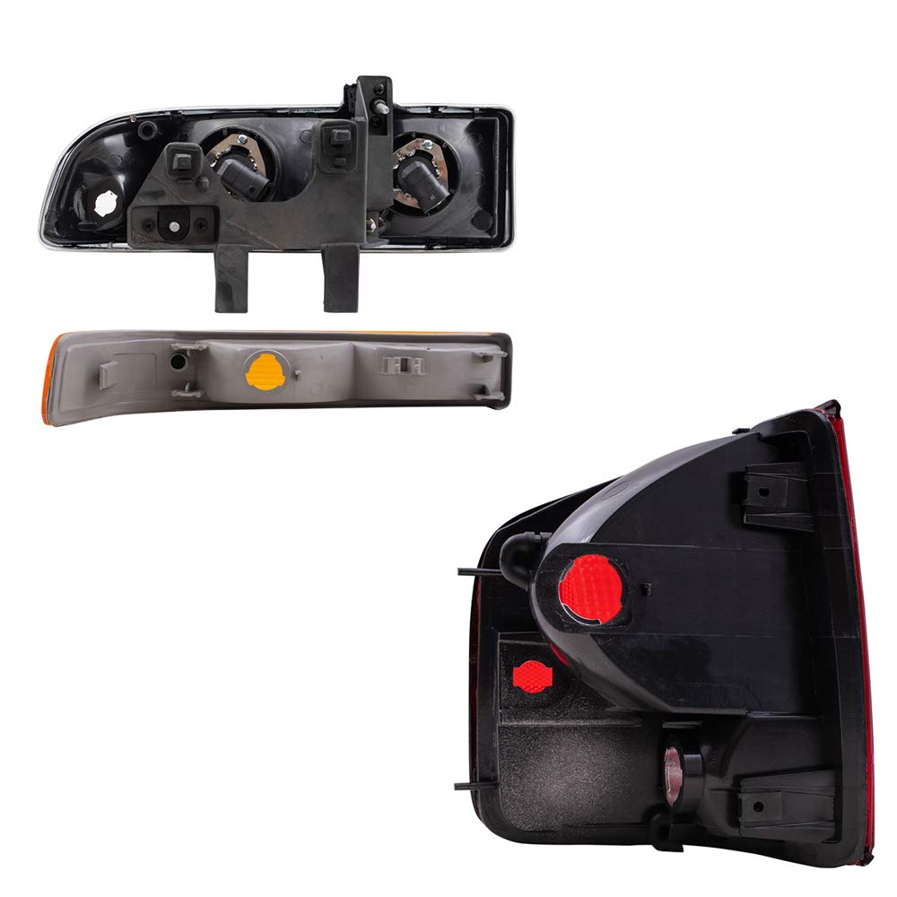 Brock Replacement Headlights & Signal Lights - 6 Piece Set for 1998-2004 Chevy S10 (Driver & Passenger Side, Black Edge, No Fog Lights) - Perfect for Night Driving & Vehicle Restoration Projects