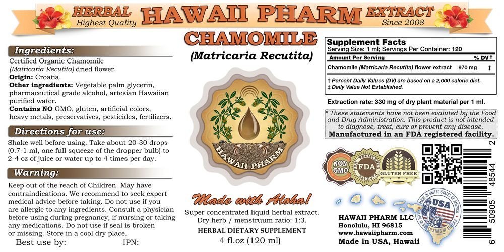 Organic Chamomile Liquid Extract (Matricaria Recutita) - Alcohol-Free Herbal Tincture Supplement - 4x4 oz Bottles - Stress Relief, Sleep Aid & Digestive Support - Perfect for Tea, Smoothies & Aromatherapy