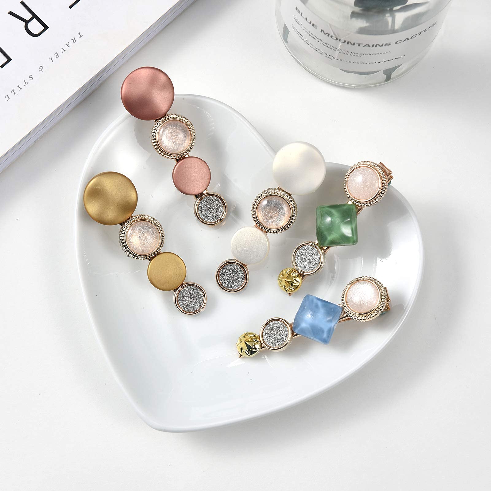 20 PCS Handmade Pearls & Acrylic Resin Hair Clips - Elegant Gold Hair Barrettes, Marble Alligator Bobby Pins, Glitter Crystal Geometric Hairpins for Women & Girls | Perfect for Weddings, Parties, Prom & Daily Hair Styling