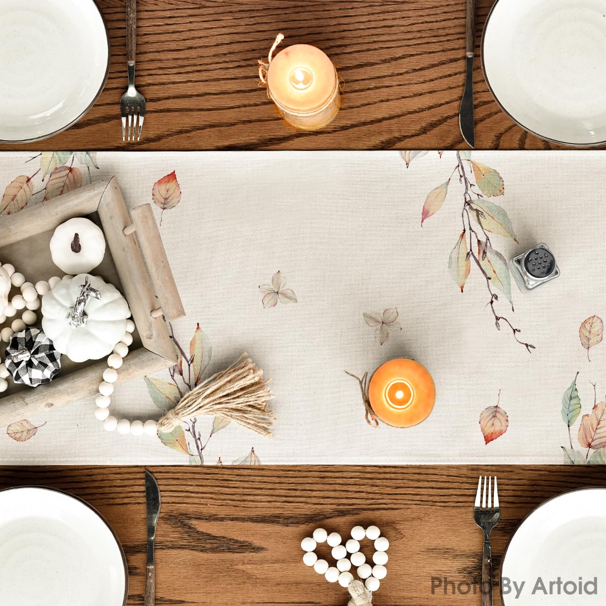 Artoid Mode Pumpkins Truck Leaves Fall Table Runner - 13x108 Inch Seasonal Autumn Kitchen & Dining Table Decoration for Home, Thanksgiving & Halloween Party Decor | Perfect for Farmhouse, Rustic & Cozy Home Décor