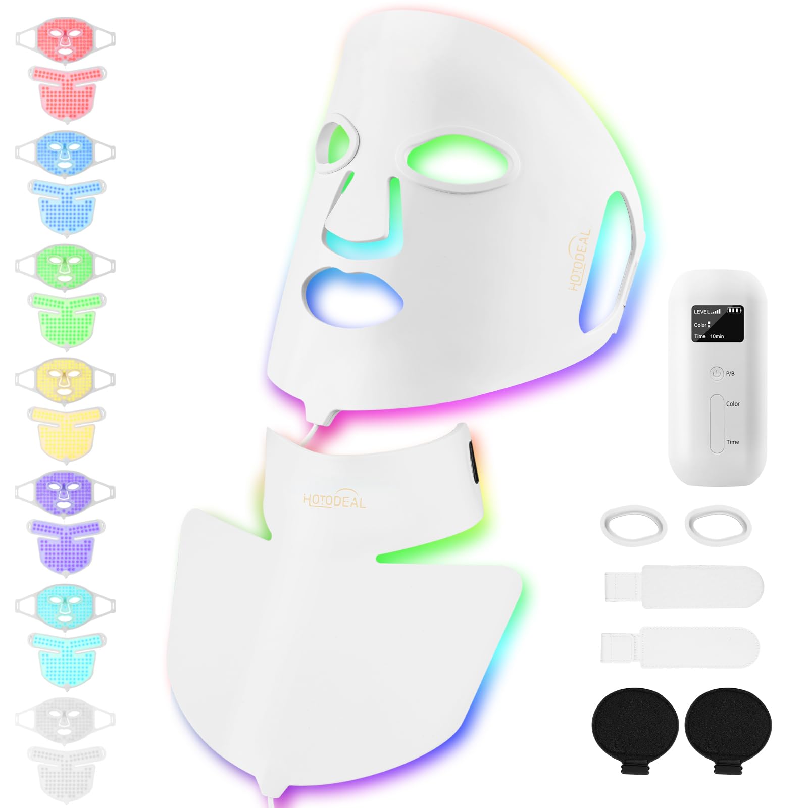 Hotodeal 7-Color LED Face Mask Light Therapy for Skin Rejuvenation & Anti-Aging - Silicone Foldable Facial Mask with Neck Coverage | Portable Red Light Therapy Device for Home Spa, Acne Treatment & Wrinkle Reduction