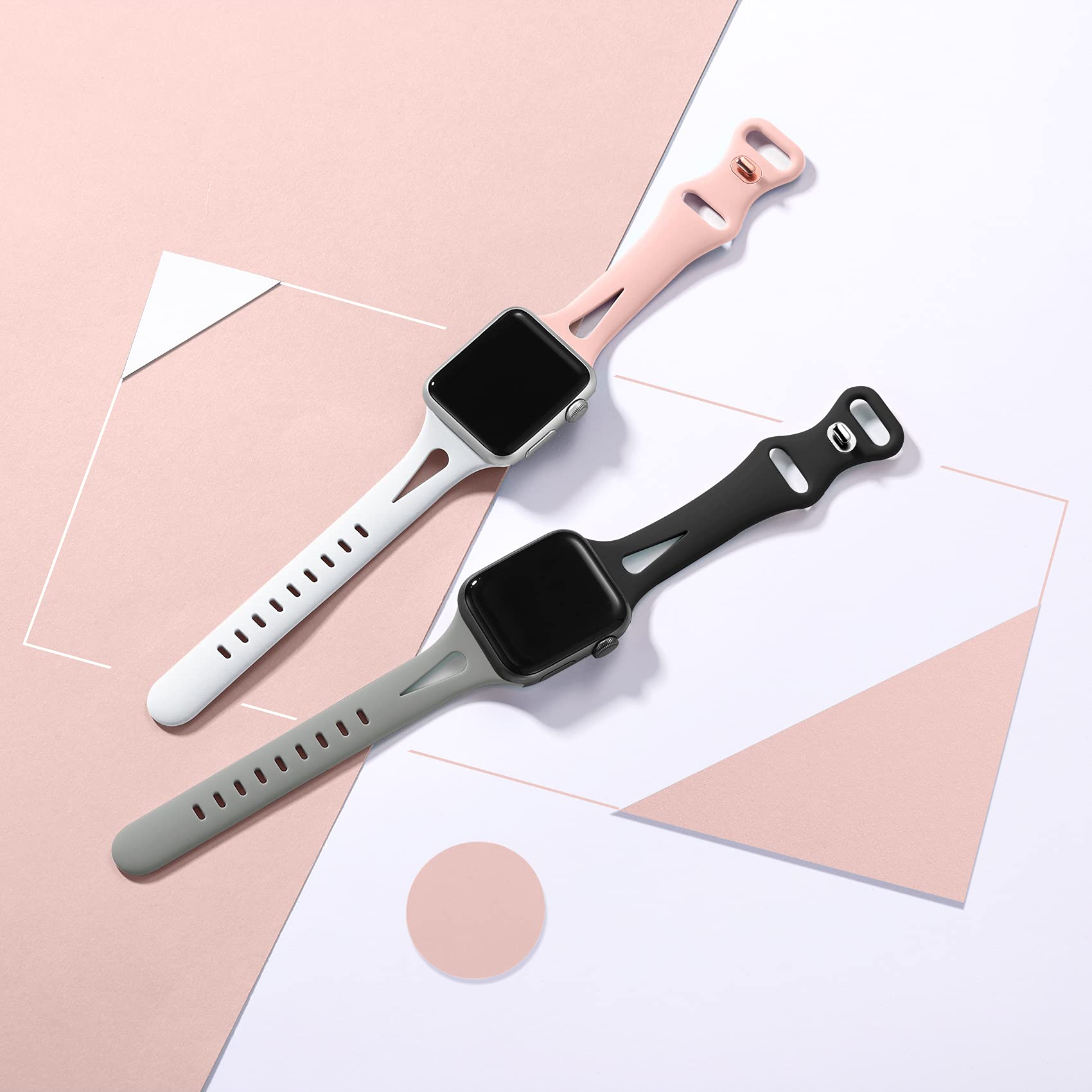 Getino Soft Silicone Sport Band Compatible with Apple Watch 38mm 40mm 41mm 42mm - for Series 1/2/3/4/5/6/7/8/9/10 & SE - Slim Durable Watch Strap for Women & Men (Black/Pebble Gray/Pink Sand/White) - Perfect for Gym, Running & Everyday Wear