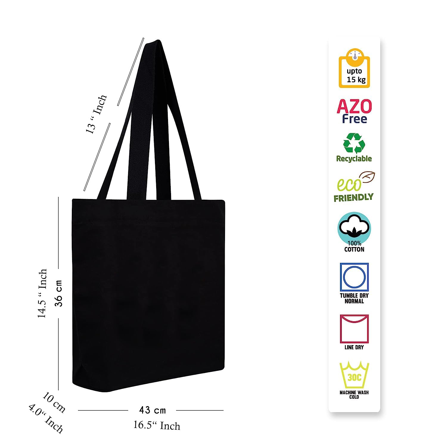 Premium Plain Black Canvas Tote Bags for Women - Durable Zip Closure Shopping, Beach & Street Bag | Perfect for Groceries, Work Commute & College Campus Use