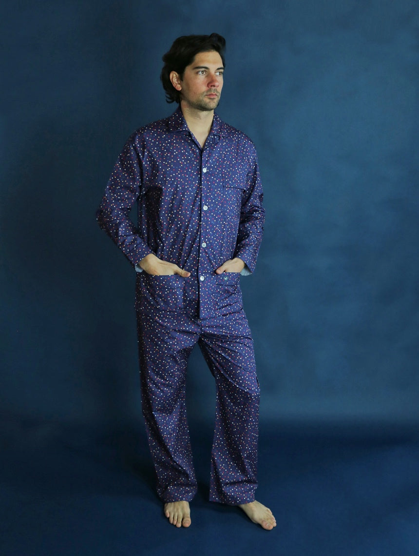DÉCLIC Punto Spot Pajamas for Women - Navy Blue Sleepwear Set, Soft Cotton Comfortable Nightwear for Lounge & Bedtime