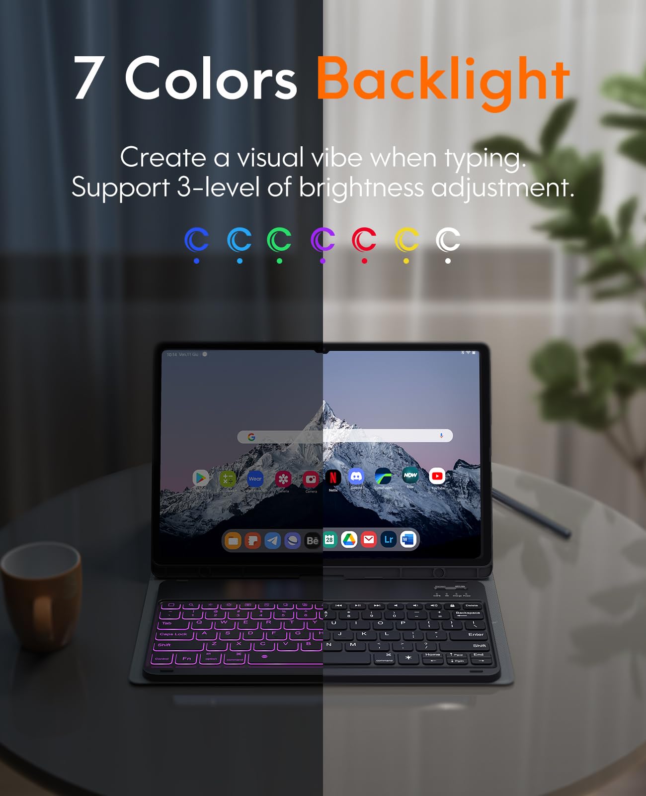 CHESONA 7-Color Backlit Wireless Keyboard Case for Samsung Galaxy Tab S10+/S9 FE+/S9+ 12.4