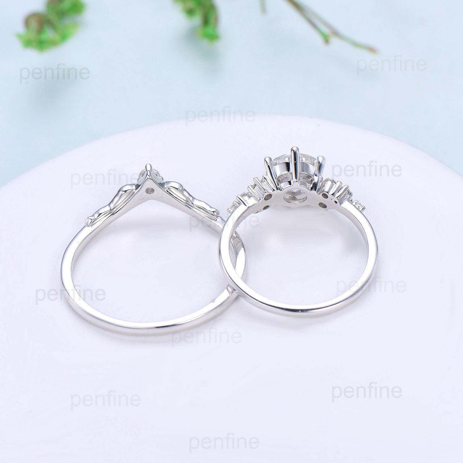 1CT Round Brilliant Moissanite Engagement Ring Set - Snowdrift Moissanite Diamond Wedding Band - Unique Six Prongs Leaf Design - Anniversary Promise Ring for Women - Perfect for Proposals, Weddings & Special Occasions