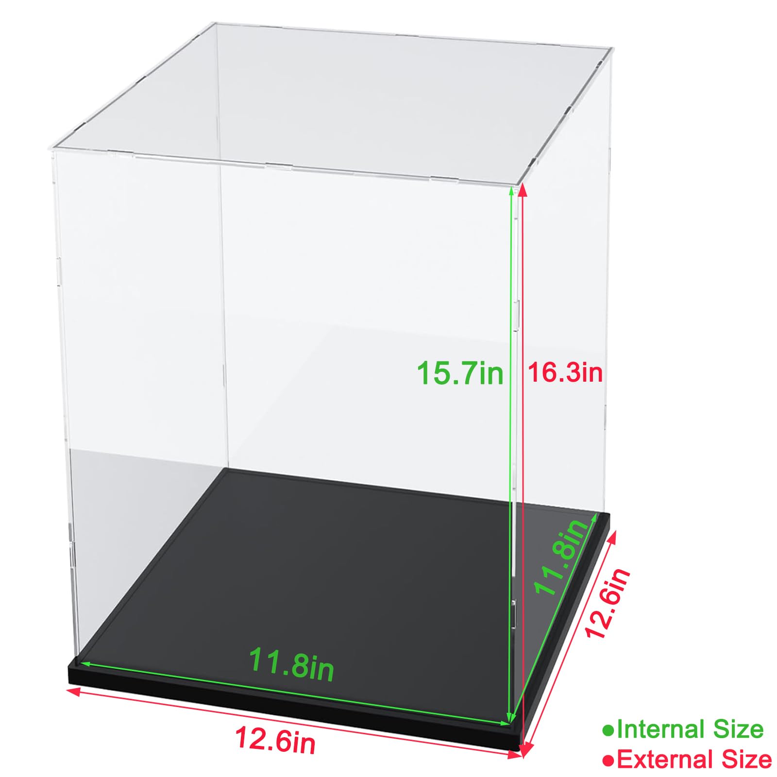 Thickened Clear Acrylic Display Case with Wood-Plastic Base for Lego Sets 21349 71834 76453 43244 - Transparent Collectible Display Box with LED Light for Action Figures & Toys (Black Interior, 11.8x11.8x15.7 inch) - Perfect for Home Decor, Office Display & Gift Packaging