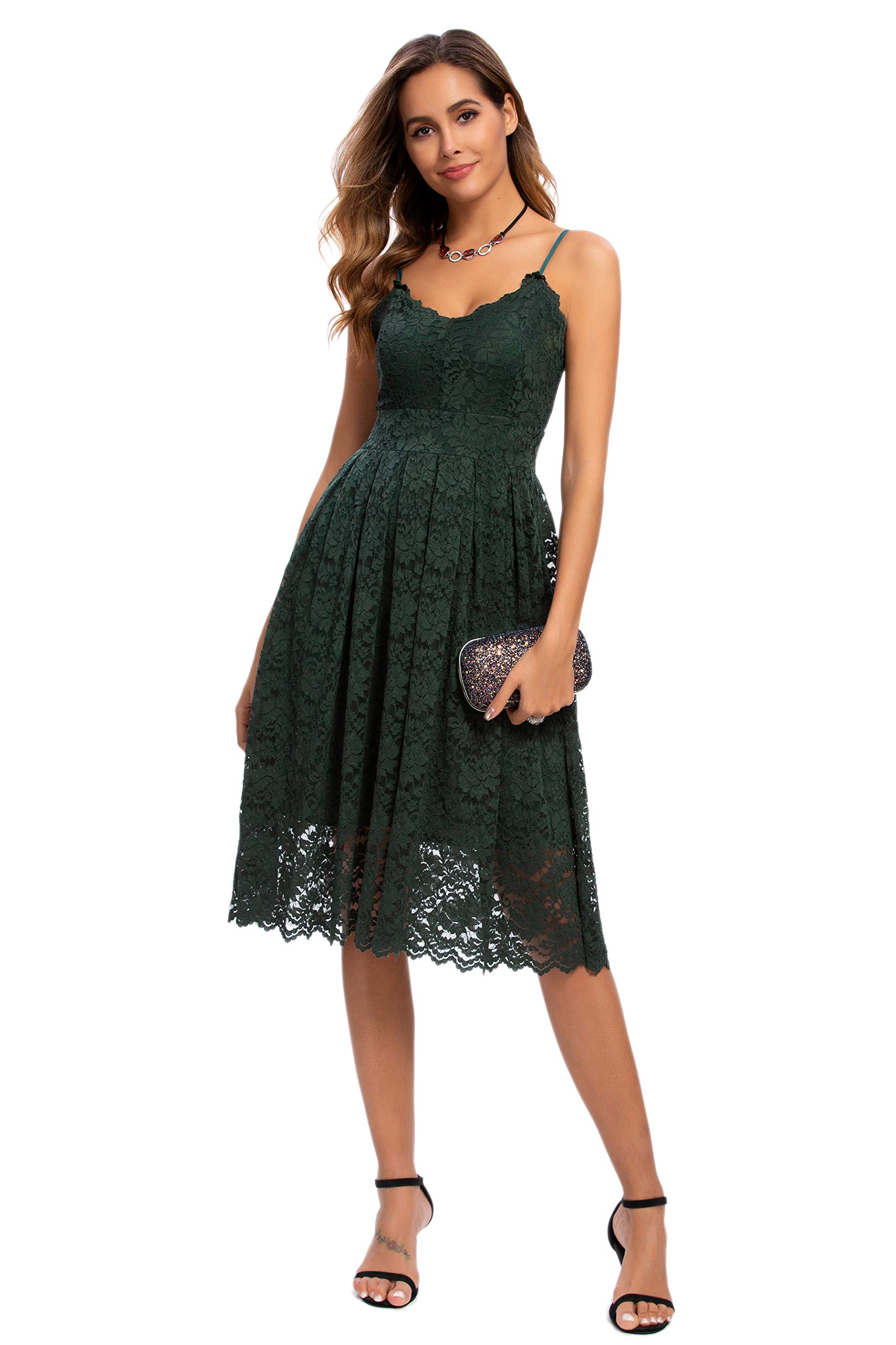 Elegant ATNLEWHI Women's Spaghetti Strap V-Neck Sleeveless A-Line Lace Dress for Evening, Cocktail Party, Wedding Guest & Special Occasions - Perfect for Formal Events, Date Nights & Summer Weddings