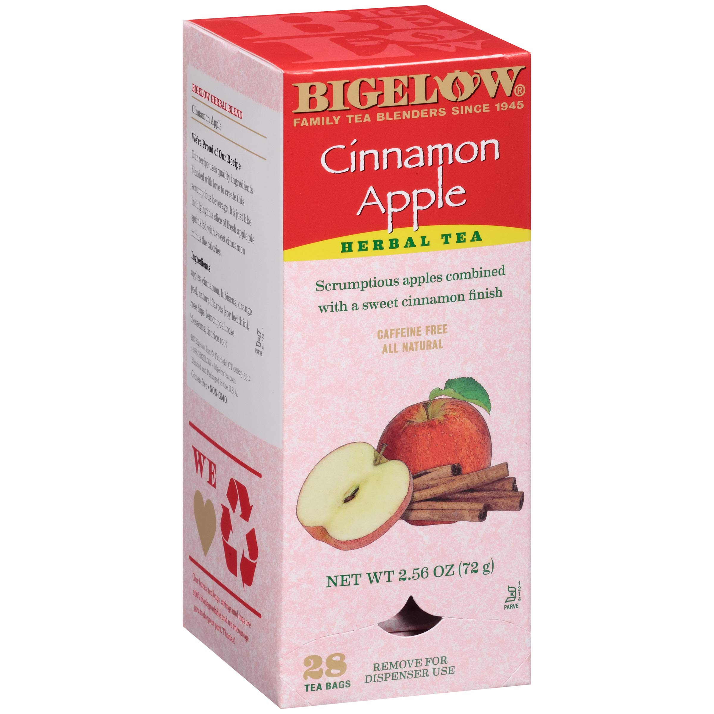 Bigelow Cinnamon Apple Hibiscus Herbal Tea Bags - 28 Count, All Natural, Non-GMO, Caffeine-Free - Perfect for Relaxation, Afternoon Tea & Cold Weather Comfort