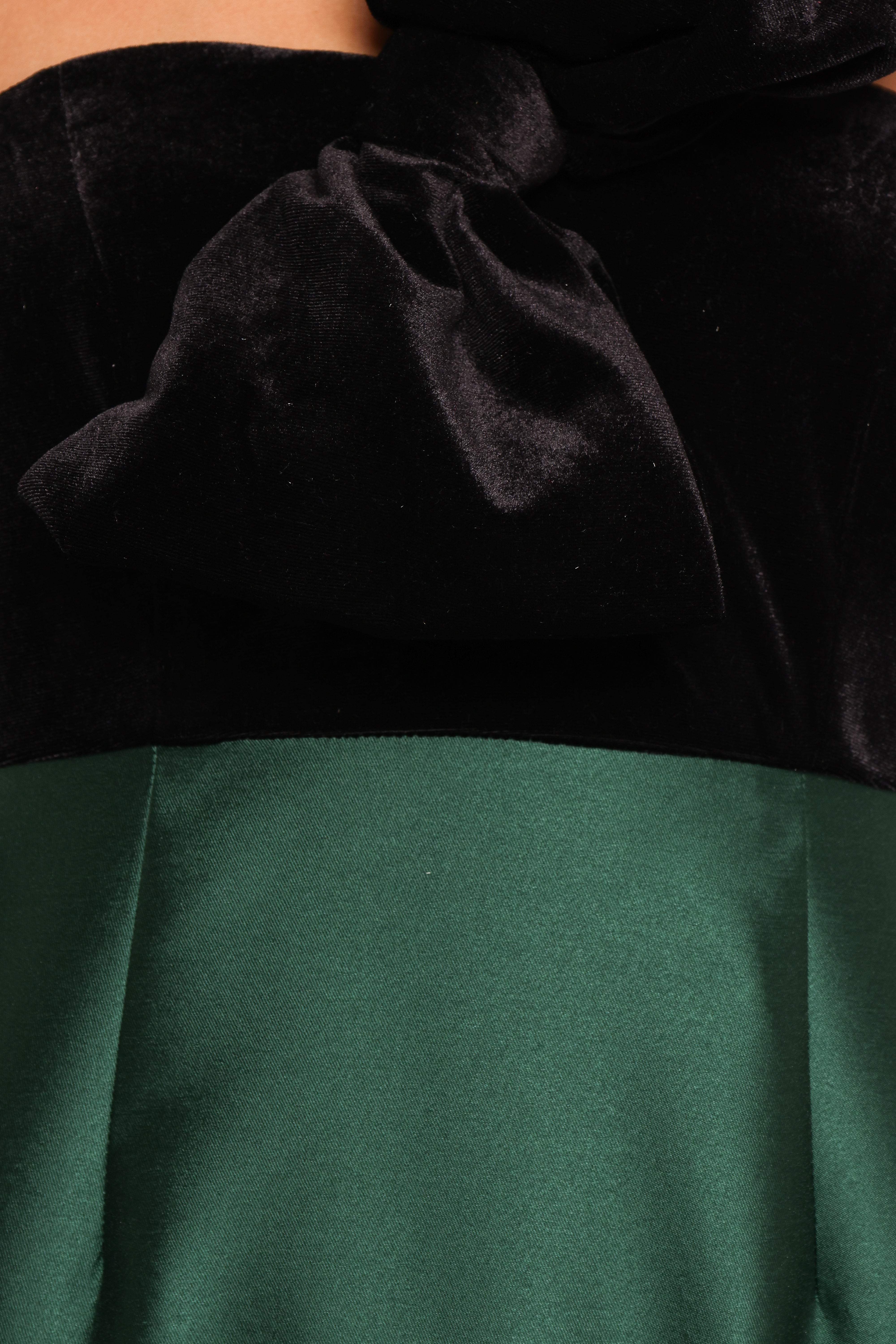 Amelie Bow Front One Shoulder Midi Dress - Black & Emerald Green | Elegant Cocktail Party & Wedding Guest Dress