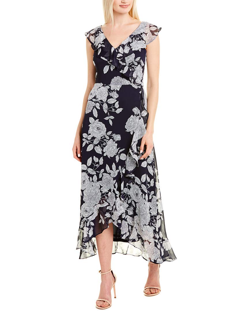 London Times Women's Ruffle Wrap Maxi Dress - Flowy Summer Beach Dress for Vacation, Wedding & Party Wear