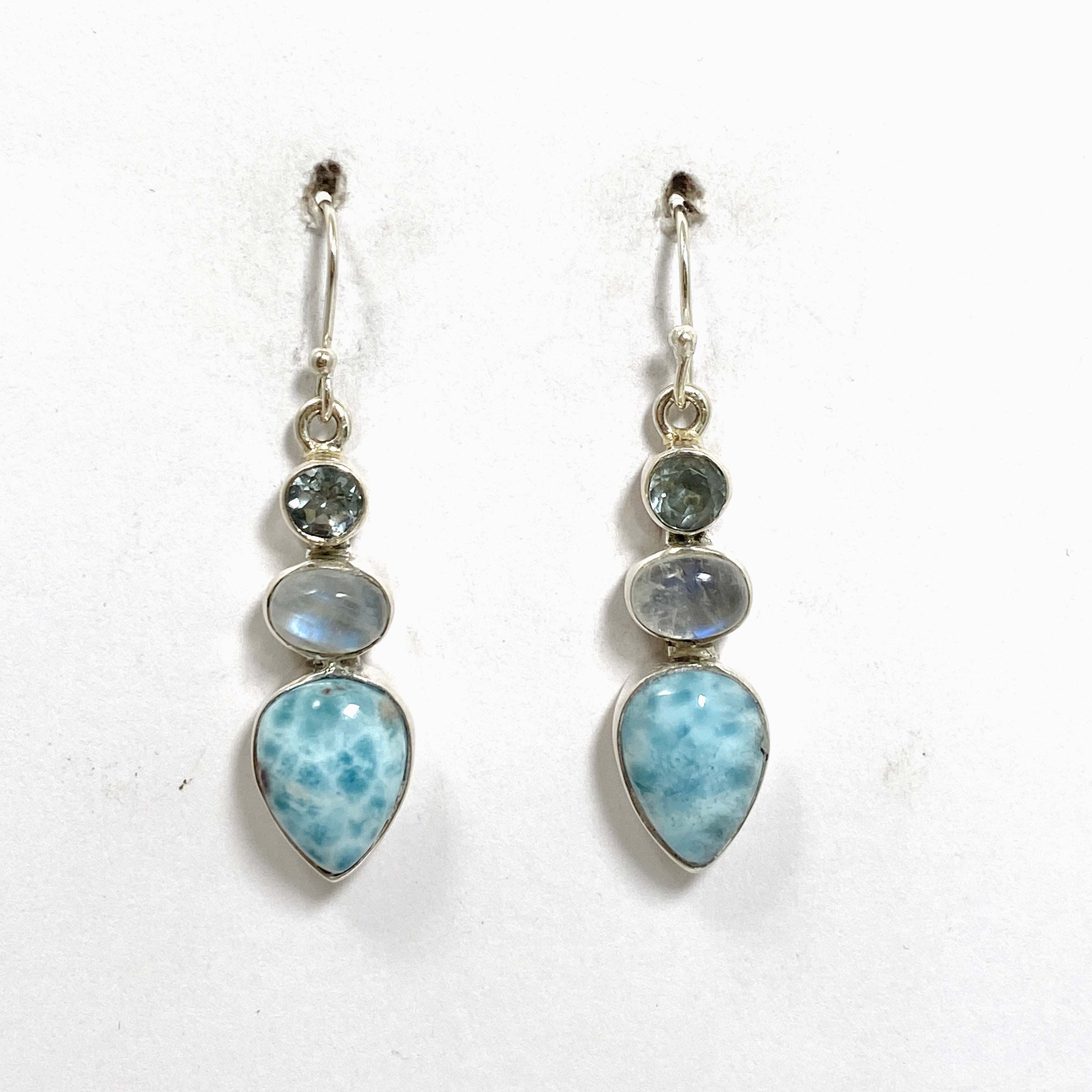 Larimar Moonstone Blue Topaz Multi-Stone Earrings F058 – Elegant Handmade Jewelry for Women, Perfect for Weddings, Parties & Gifts