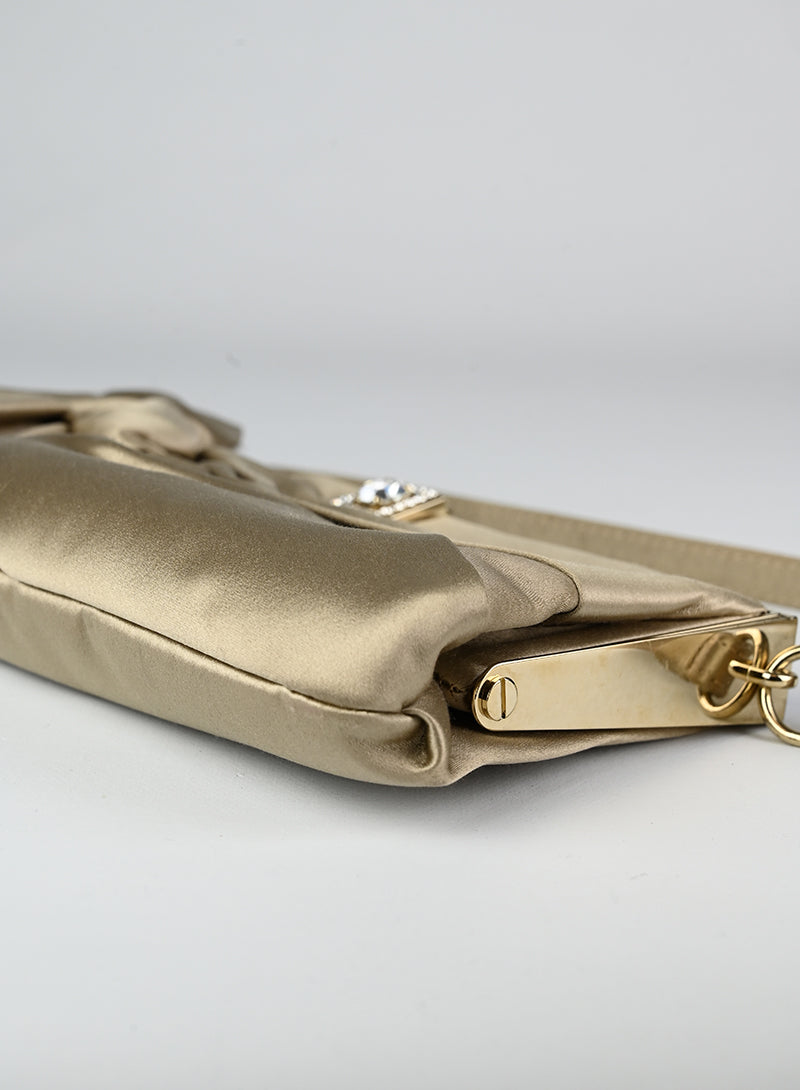 Valentino Satin Handbag in Champagne Color - Elegant Evening Bag for Parties, Weddings & Special Occasions