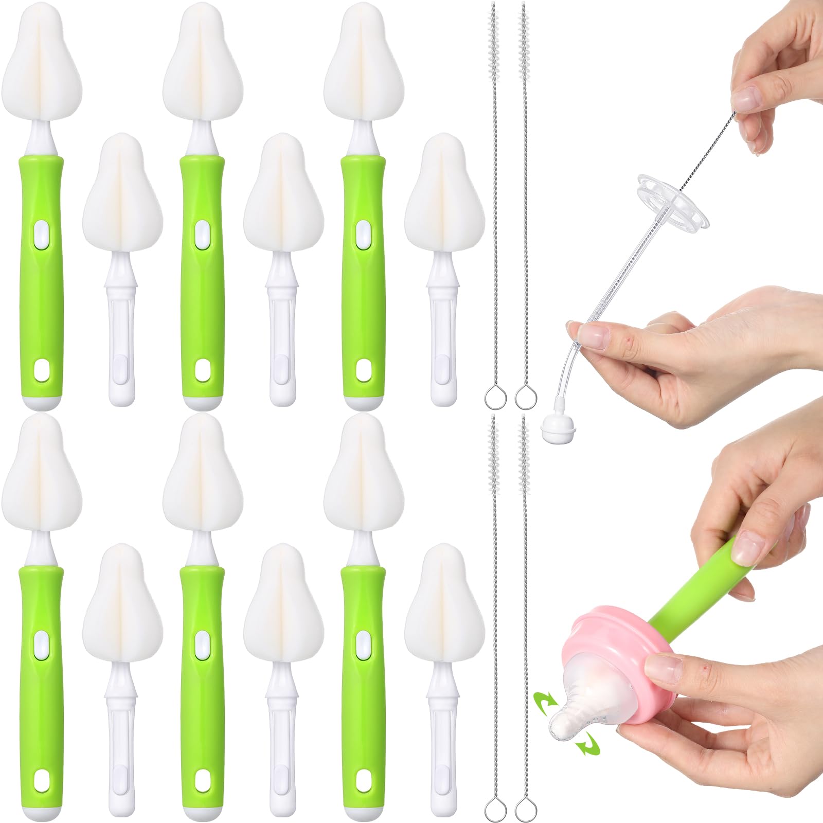 22-Piece Baby Bottle Cleaning Kit - 12 Sponge Brush Heads, 6 Interchangeable Nipple Brush Handles & 4 Long Straw Brushes | Durable Bottle & Nipple Cleaner Set for Newborns & Infants | Perfect for Breast Pump Parts, Sippy Cups & Baby Feeding Accessories
