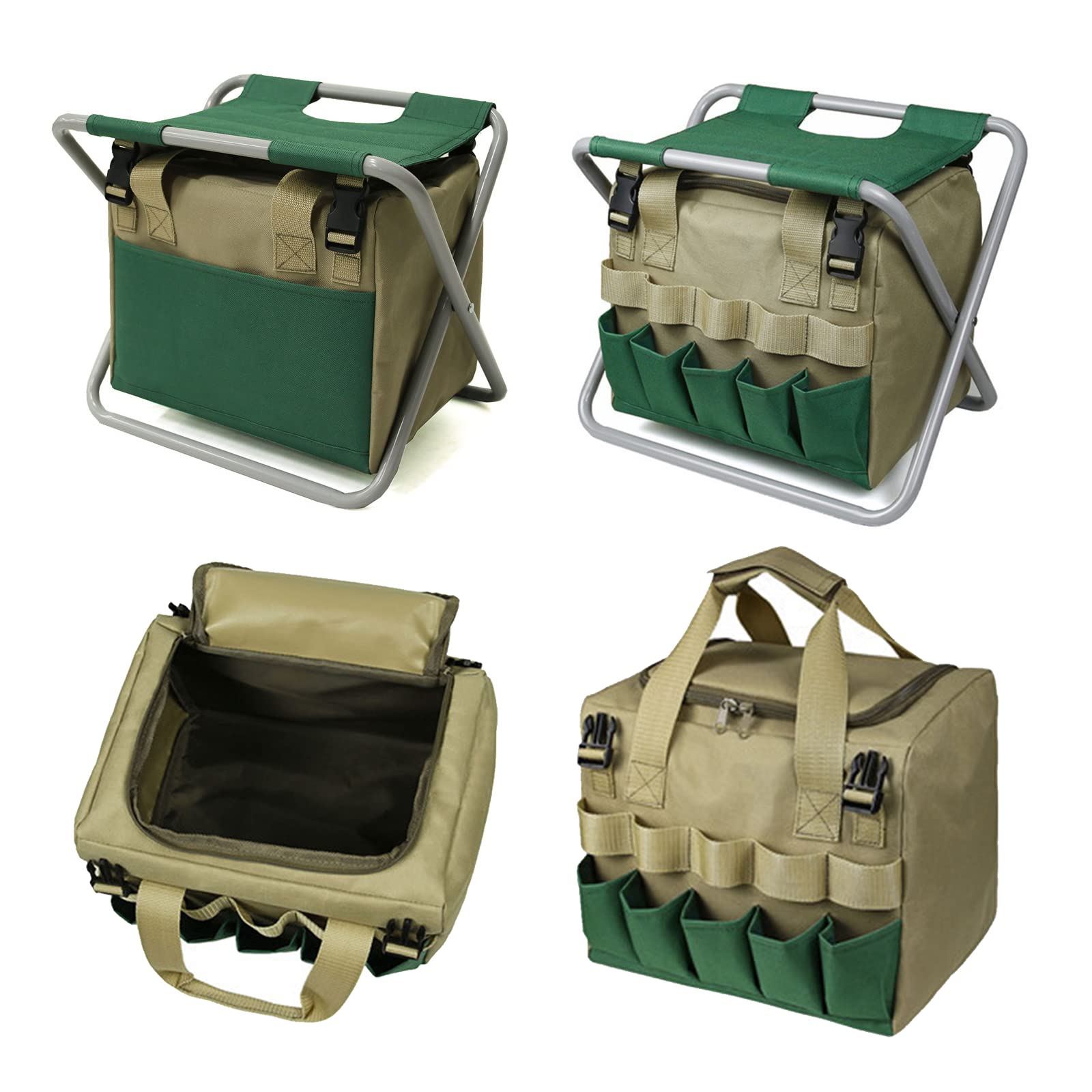 **Kavolet Heavy Duty Garden Tool Bag with Folding Stool - Large Capacity Detachable Canvas Storage Organizer for Gardening, Lawn & Yard Tools - Perfect for Outdoor Work, Landscaping & DIY Projects**