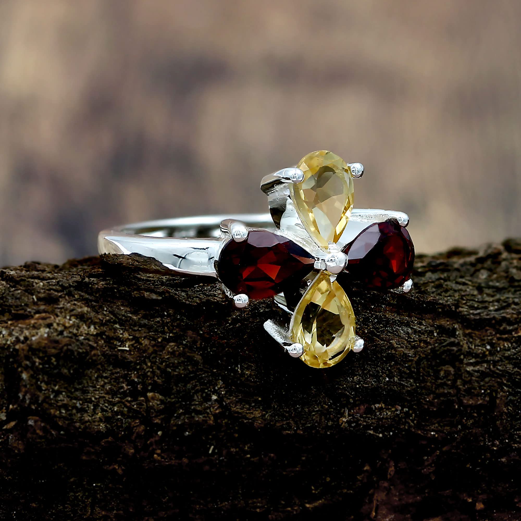 TISHAVI Natural Stone Rings for Women - Sterling Silver Multi Stone Rings, Size 5-12 - Elegant Birthstone & Healing Crystal Jewelry for Everyday Wear, Gift Giving & Special Occasions