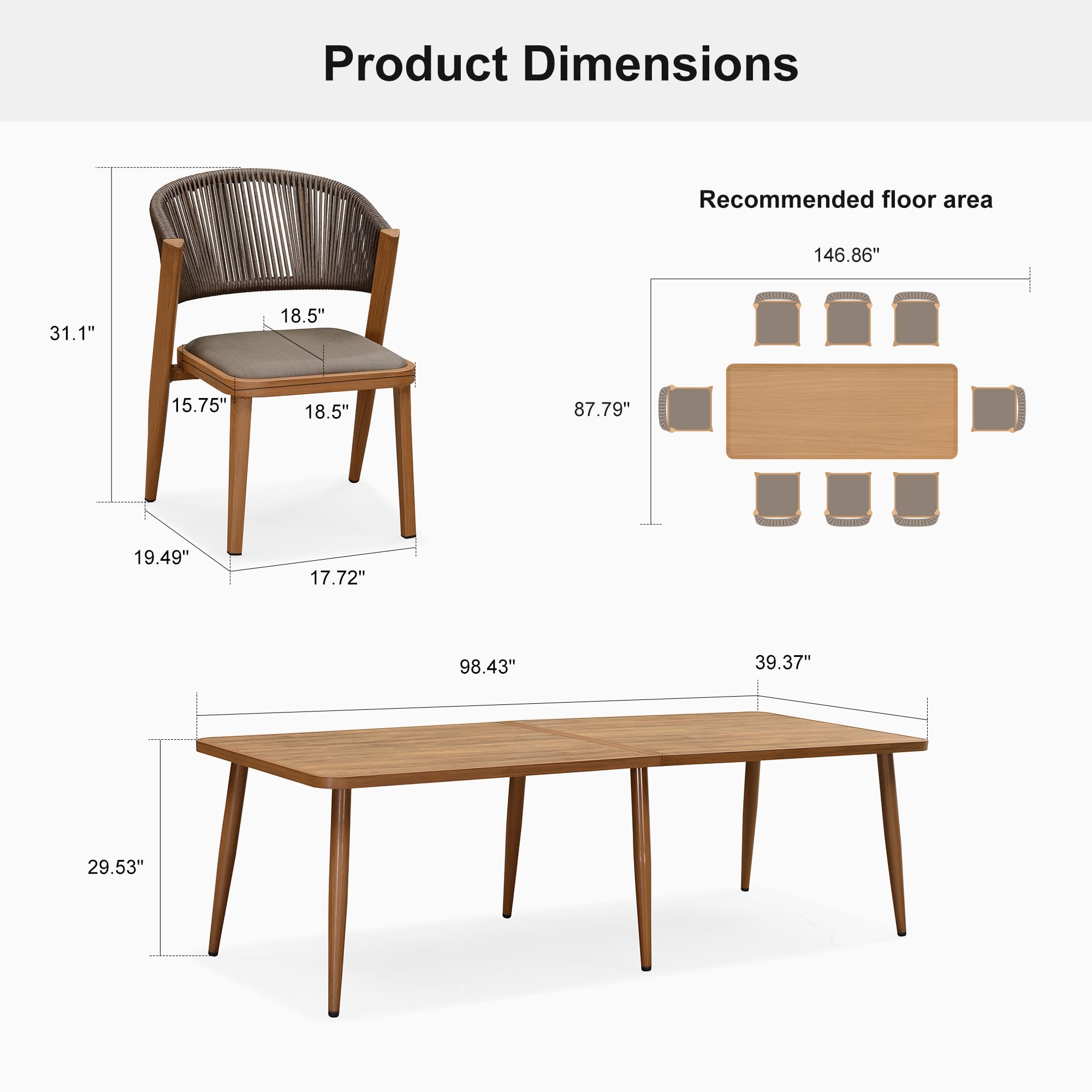 PURPLE LEAF 9-Piece Outdoor Dining Set - Teak & Aluminum Patio Furniture with Wicker Dining Table & Chairs - Perfect for Lawn, Deck, Patio & Backyard Entertaining