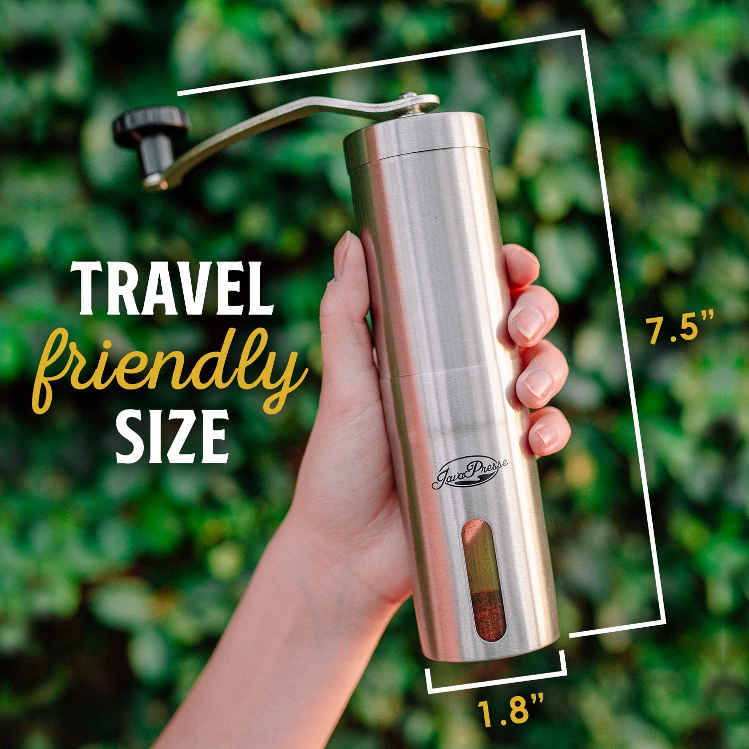 Premium JavaPresse Manual Coffee Grinder - 18 Adjustable Stainless Steel Conical Burr for Espresso, French Press & Pour Over - Portable Hand Crank Coffee Mill for Camping, Travel & Home Brewing - Perfect for Outdoor Adventures & Daily Coffee Rituals