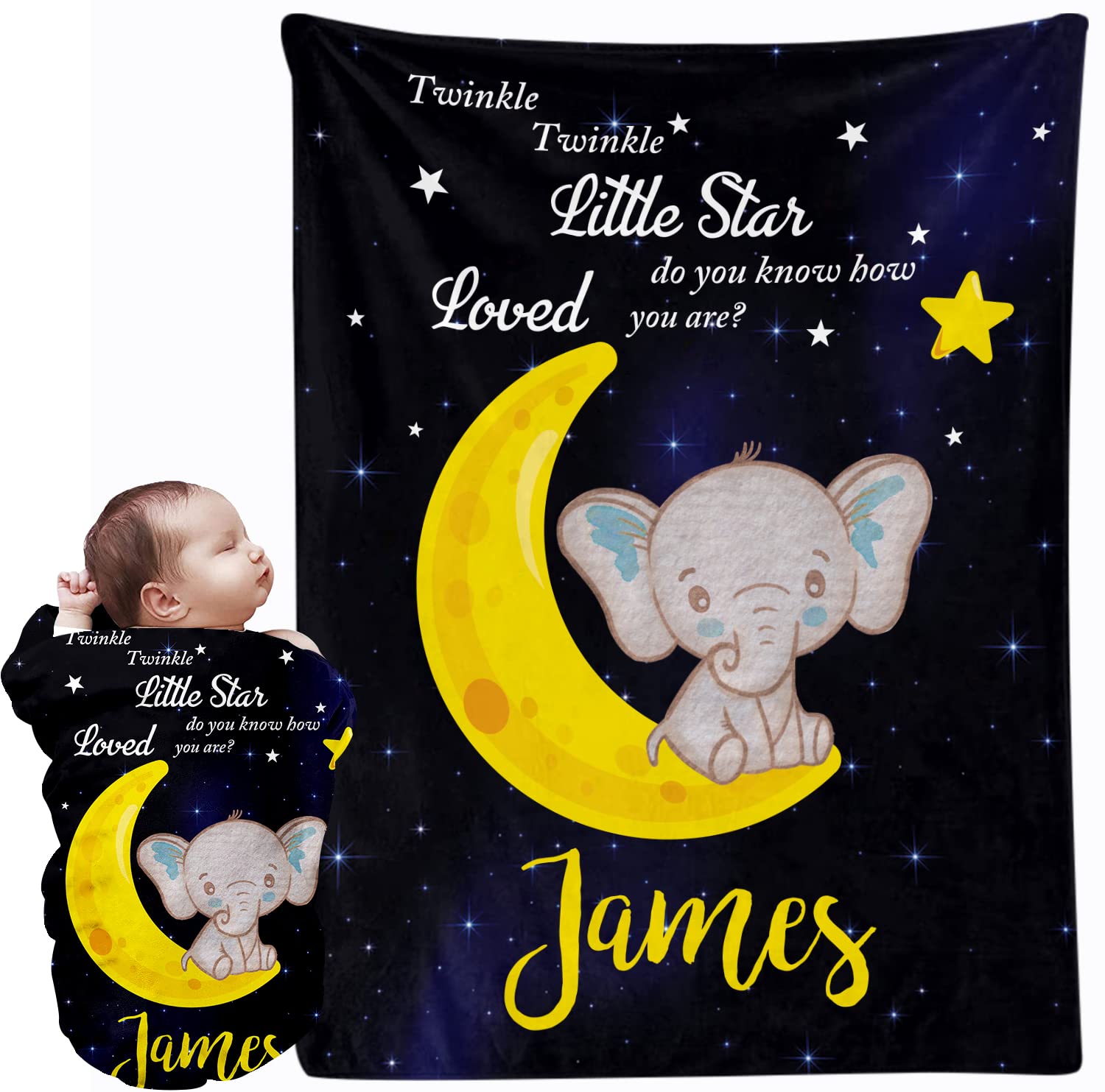 Personalized Baby Blanket with Name - Custom Elephant Baby Blanket for Girls & Boys | Newborn Gift, Swaddle & Receiving Blanket | Perfect for Nursery, Christening & Baby Showers