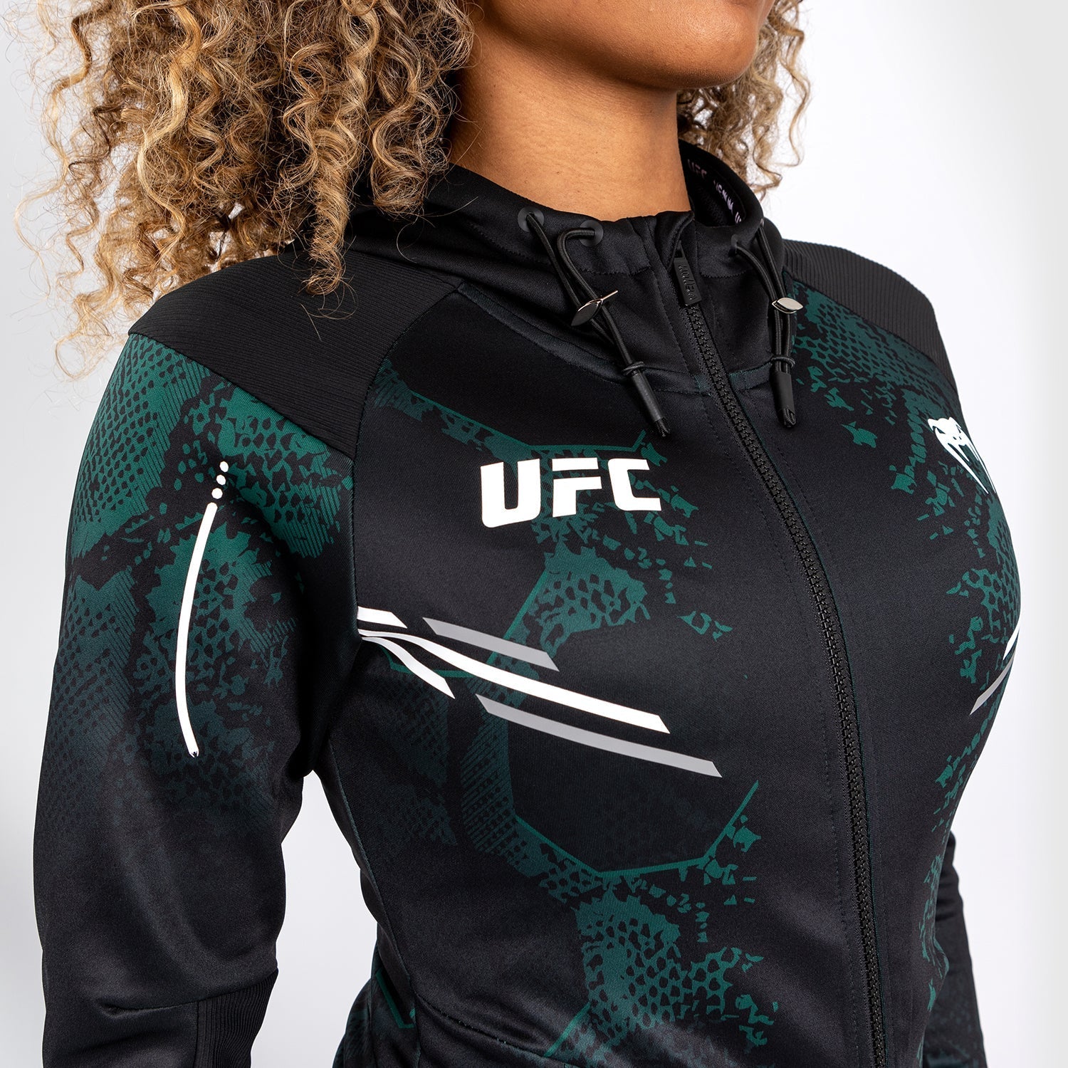 Venum UFC Adrenaline Personalized Authentic Fight Night Women's Walkout Hoodie - Emerald Green/Black Edition | MMA Training, Gym Wear & Street Fashion