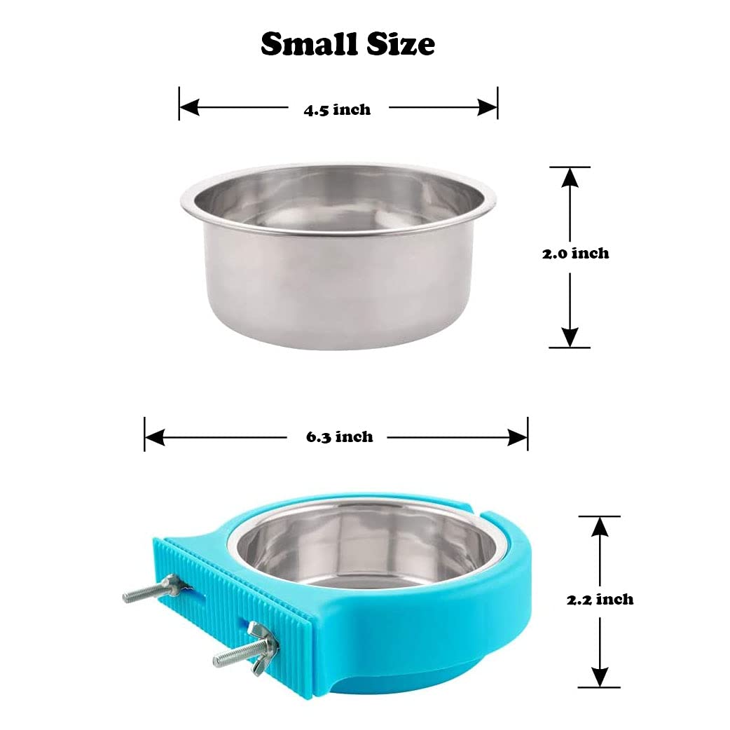 Stainless Steel Hanging Pet Bowls for Crate & Kennel - Removable Food & Water Feeder with Bolt Holder for Dogs, Cats, Puppies, Rabbits & Small Animals (Small, Blue) - Perfect for Travel, Training & Home Use