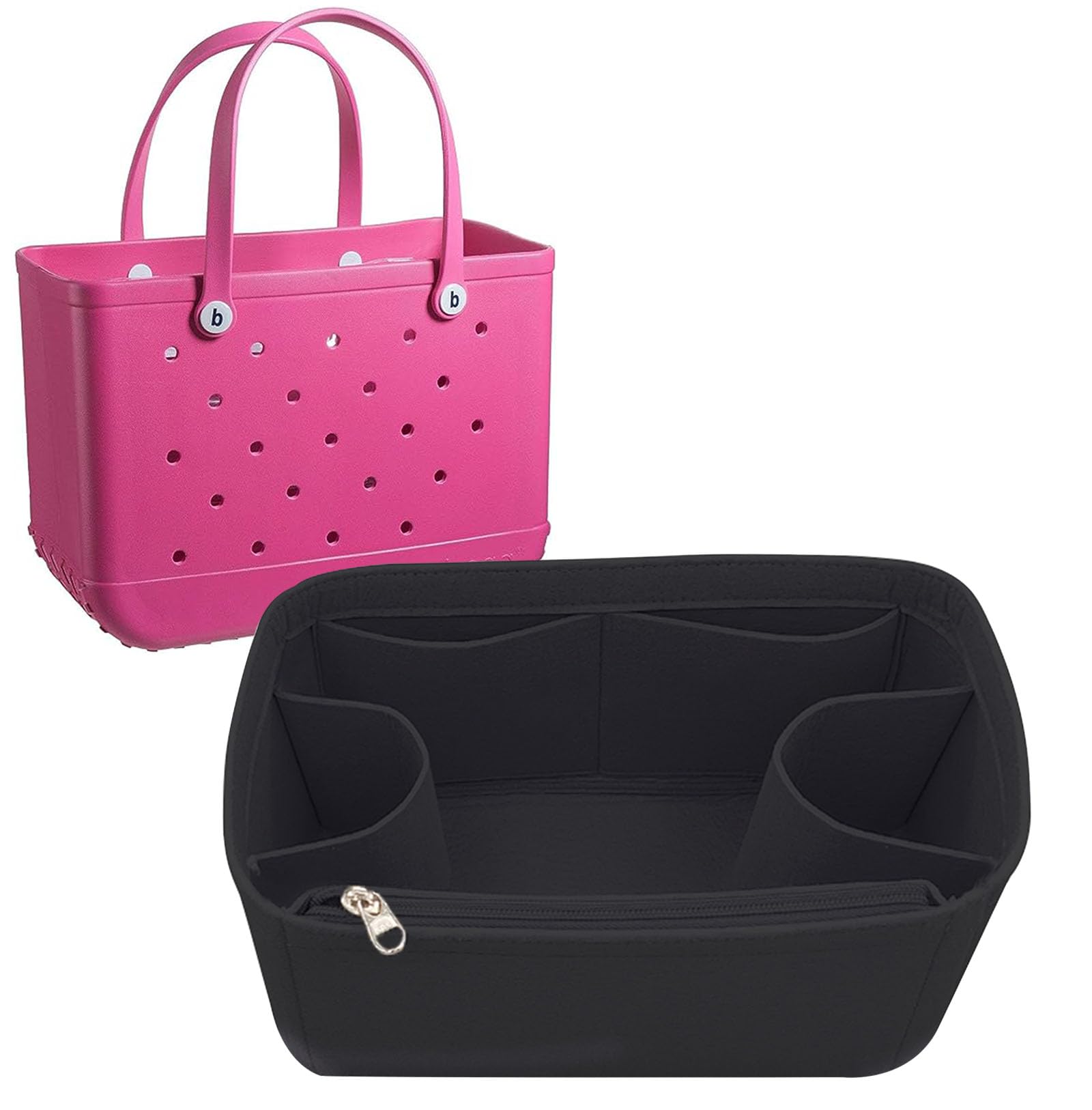 Lckaey Waterproof Purse Organizer for Rubber Beach Bags - Multi-Pocket Handbag Insert with Zipper Compartments (Black, Model Y015) | Perfect for Travel, Gym & Daily Essentials Organization