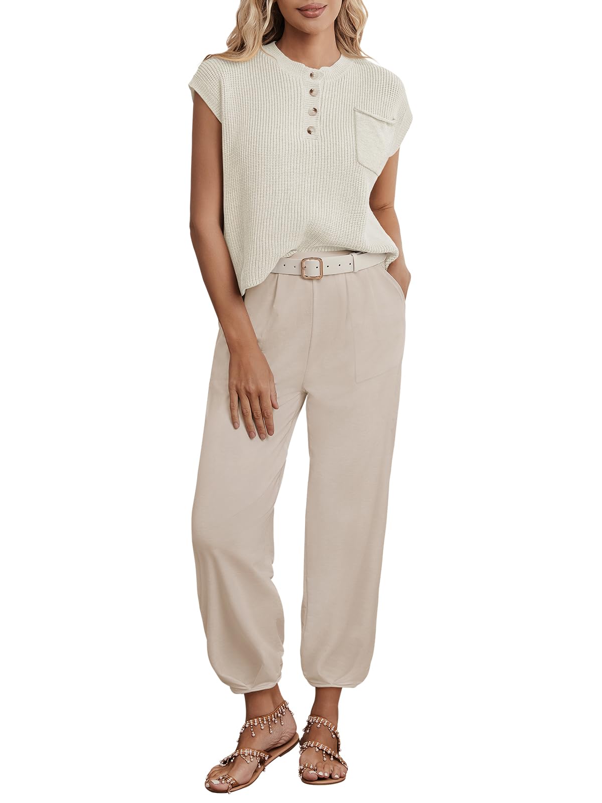 Women's Cozy Knit Sweater and High Waisted Pants Lounge Set - Soft Two Piece Outfit for Home, Travel & Casual Wear | 2024 Fashion Matching Sets