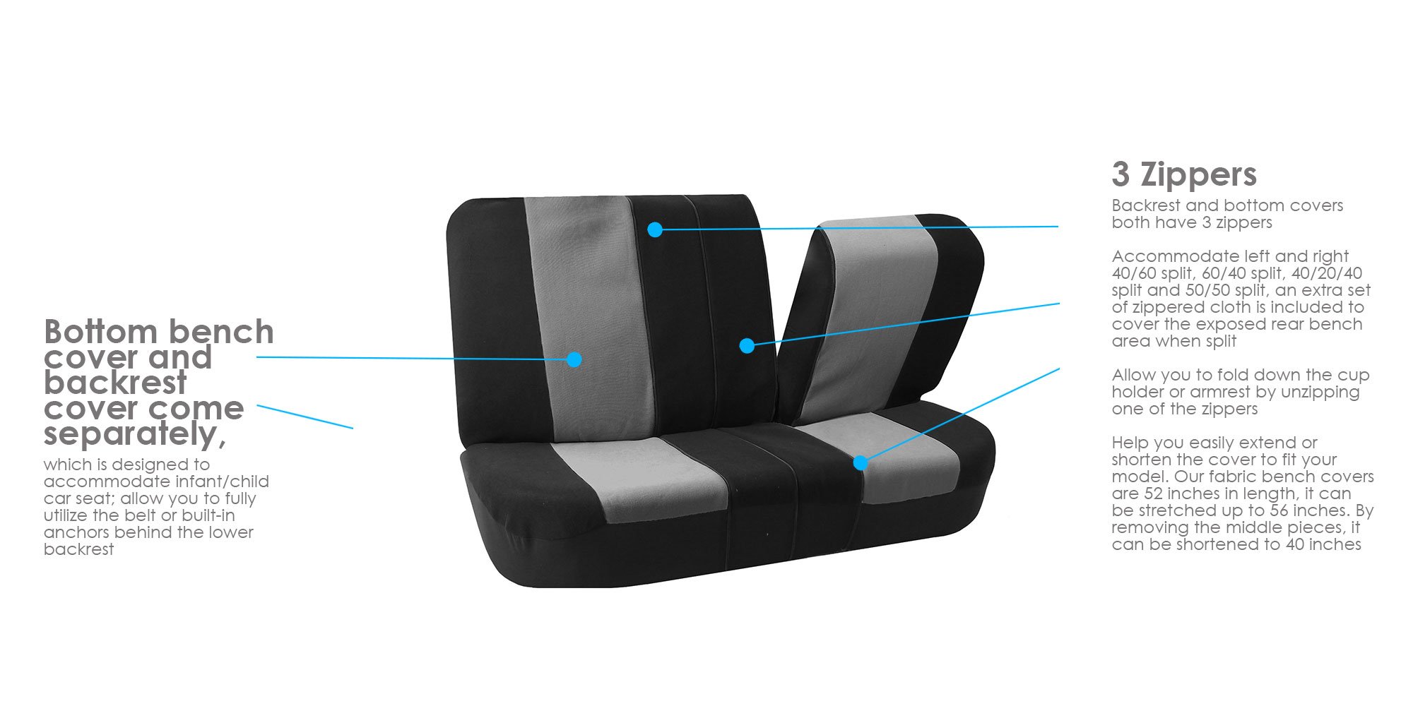 Premium Universal Car Seat Covers Full Set - Soft Fabric Protection for Cars, Trucks & SUVs (Gray) | Perfect for Daily Commute, Road Trips & Family Travel