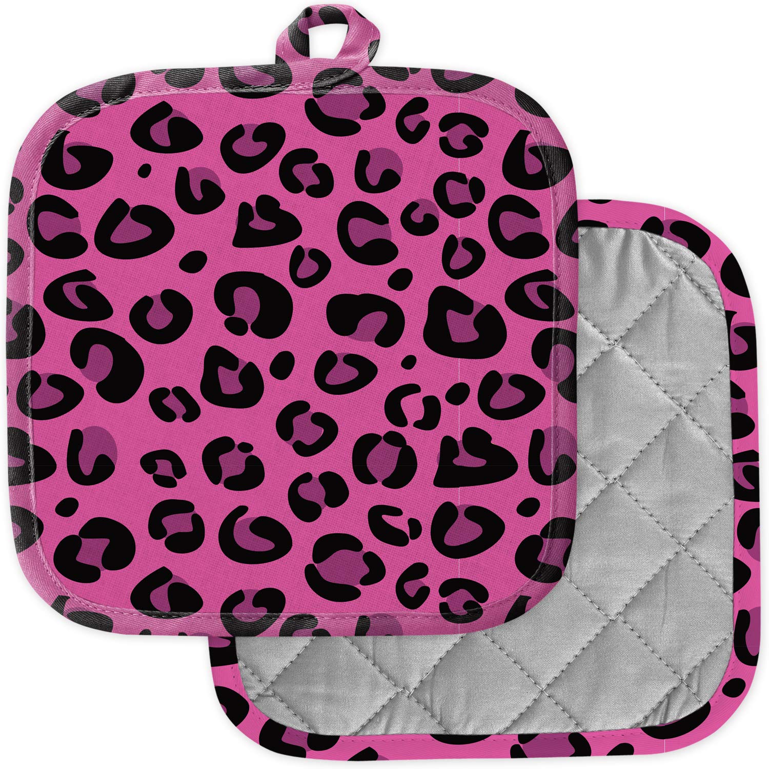 2 Pack Heat Resistant Kitchen Pot Holders - Washable Hot Pads & Trivet for Cooking, Baking - Pink Leopard Texture - Perfect for Stovetop, Oven & Microwave Use