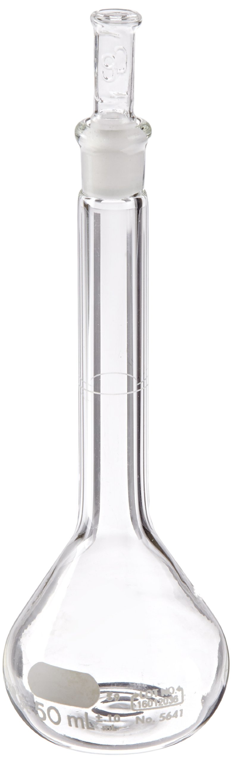 Pyrex Borosilicate Glass Class B 50ml Volumetric Flask with Standard Taper Stopper - 12 Pack | Laboratory Grade, Heat Resistant Glassware for Chemistry Experiments & Scientific Measurements