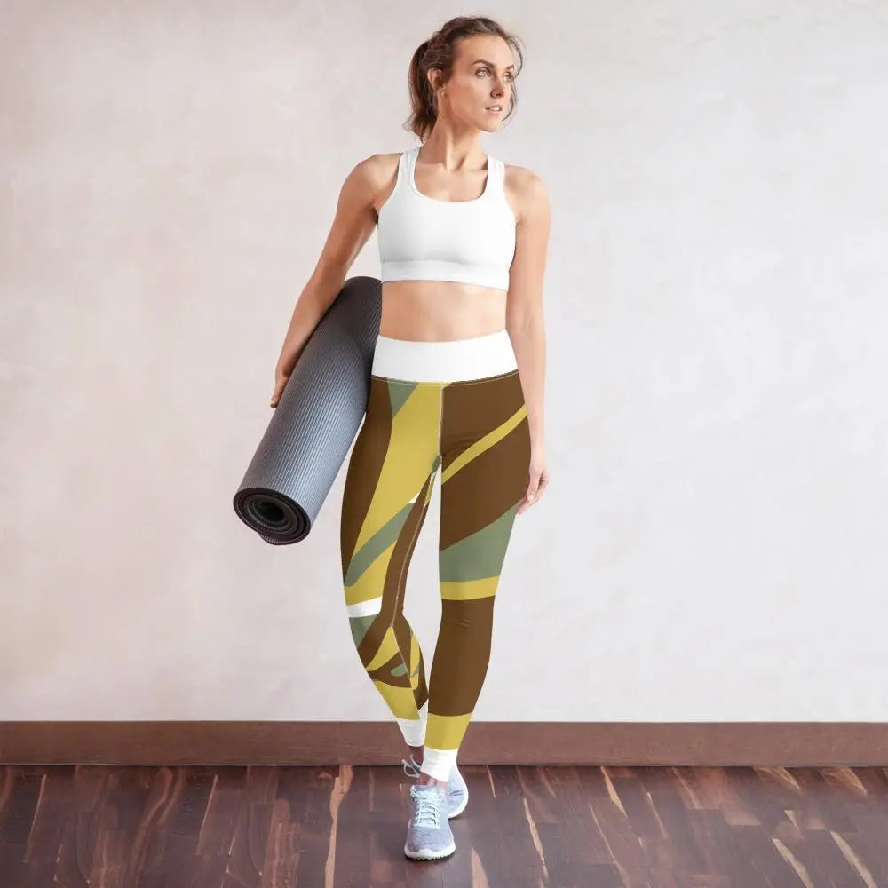 Comfortable Yoga Leggings for Women - High Waisted Stretchy Workout Pants in Green & Brown | Perfect for Yoga, Gym, Running & Lounge Wear