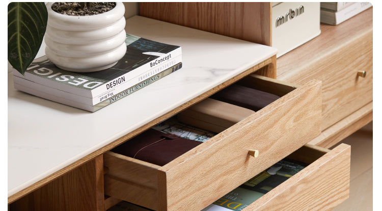 Solid Oak Wood Modern Storage Cabinet with Rock Plate - Stylish Home Organization for Living Room, Bedroom & Office