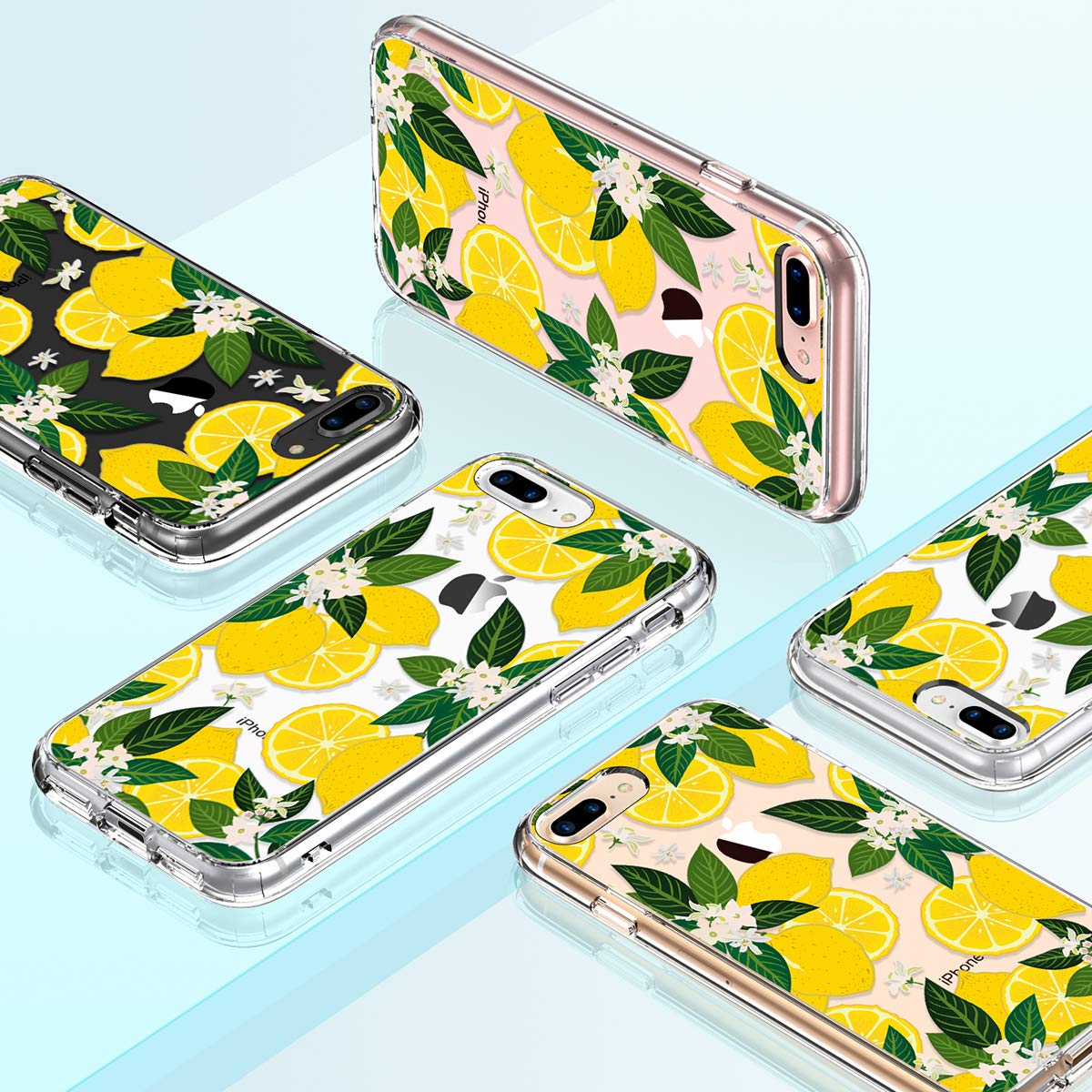 GiiKa Heavy Duty Clear iPhone 8 Plus Case with Screen Protector | Floral Design TPU Bumper Cover | Shockproof Protective Phone Case for Women | Compatible with iPhone 7 Plus (Yellow Lemons Pattern) | Perfect for Everyday Use, Work & Outdoor Activities