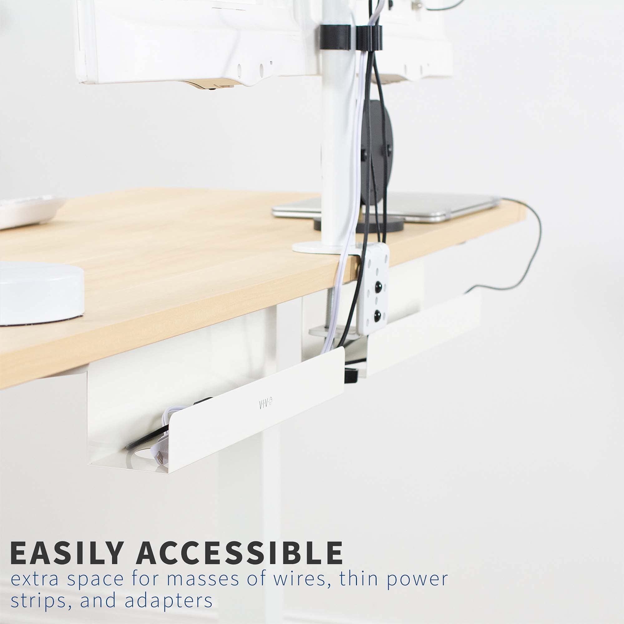 2 Pack VIVO Under Desk 17-Inch Cable Management Tray - White Cord Organizer for Home Office Desk Accessories | Perfect for Computer, TV, and Gaming Setup Wire Organization (Model DESK-AC06-2CW)