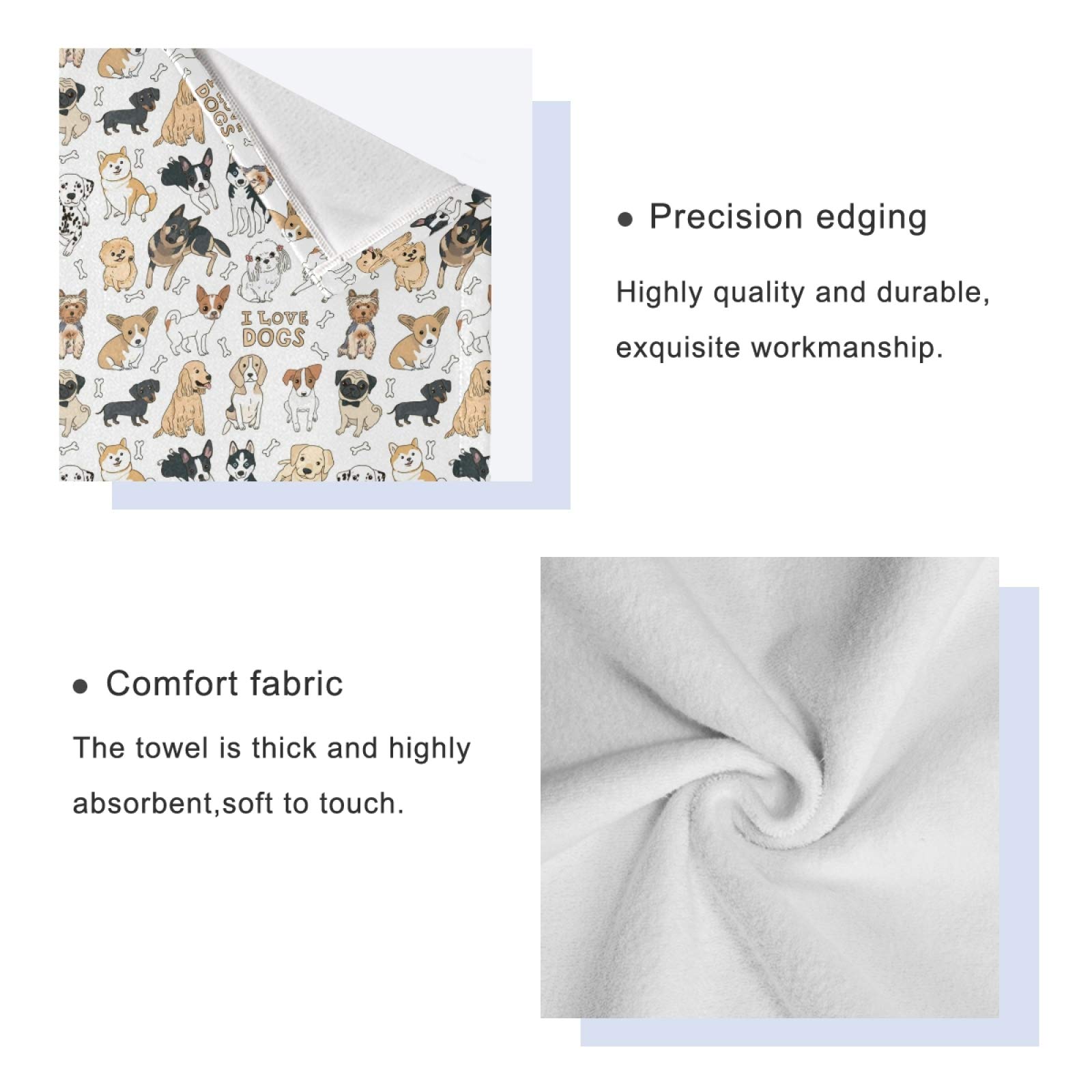 Blueangle 3-Piece Dog Pattern Bath Towel Set - Super Soft, Absorbent & Fade Resistant Cotton Towels for Bath, Hand & Face - Perfect for Bathrooms, Beach Trips & Pet Lovers
