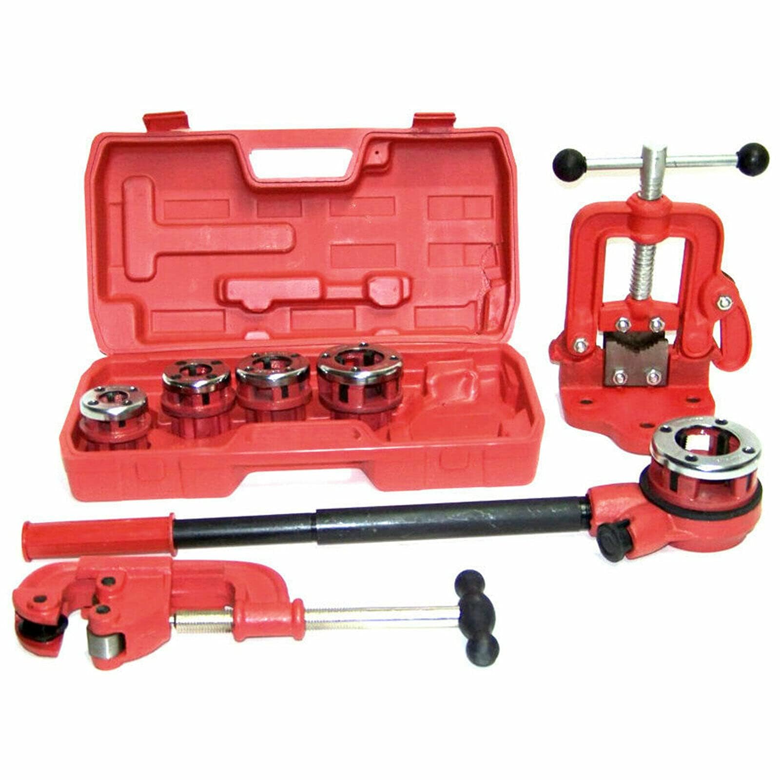 OUKANING Ratchet Type Pipe Threader Set with 5 Dies (3/8'' to 1-1/4'') - Professional Plumbing Tool for Pipe Cutting & Threading - USA Stock - Perfect for DIY Home Repairs & Professional Plumbing Projects