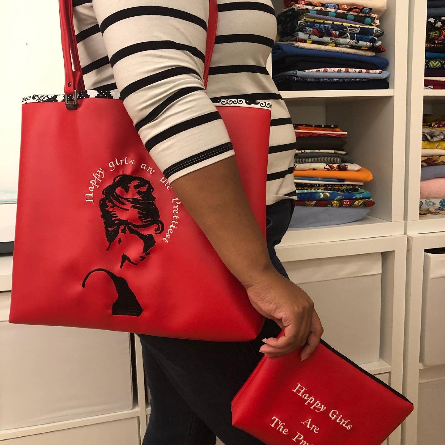 Audrey Hepburn Inspired Tote Bag - Stylish Cosmetic Bag for Women (Red) | Perfect for Travel, Work & Everyday Use