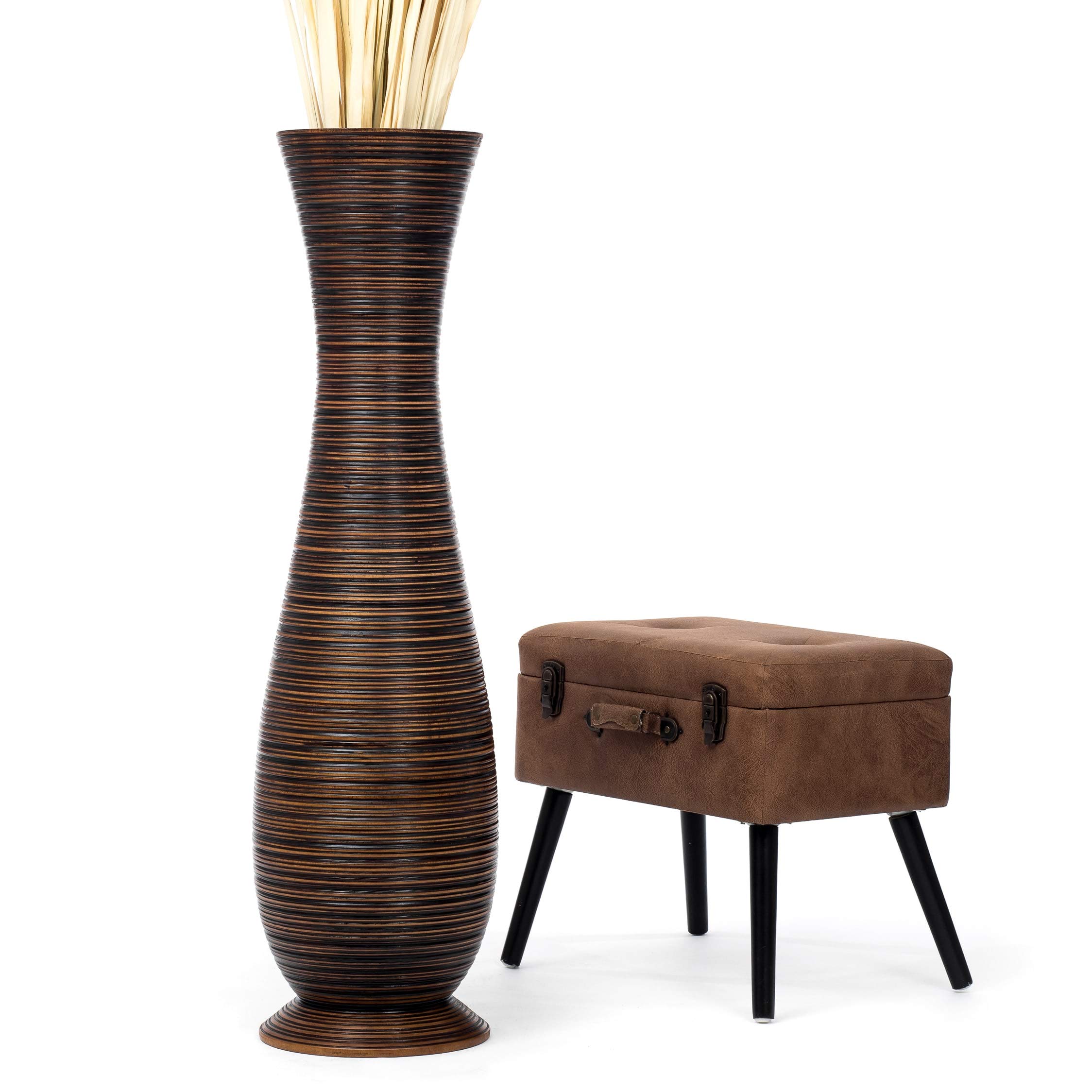 Leewadee 43 Inch Large Brown Wooden Floor Vase - Farmhouse Decor for Flowers, Fake Plants & Pampas Grass | Perfect for Living Room, Entryway & Wedding Decor